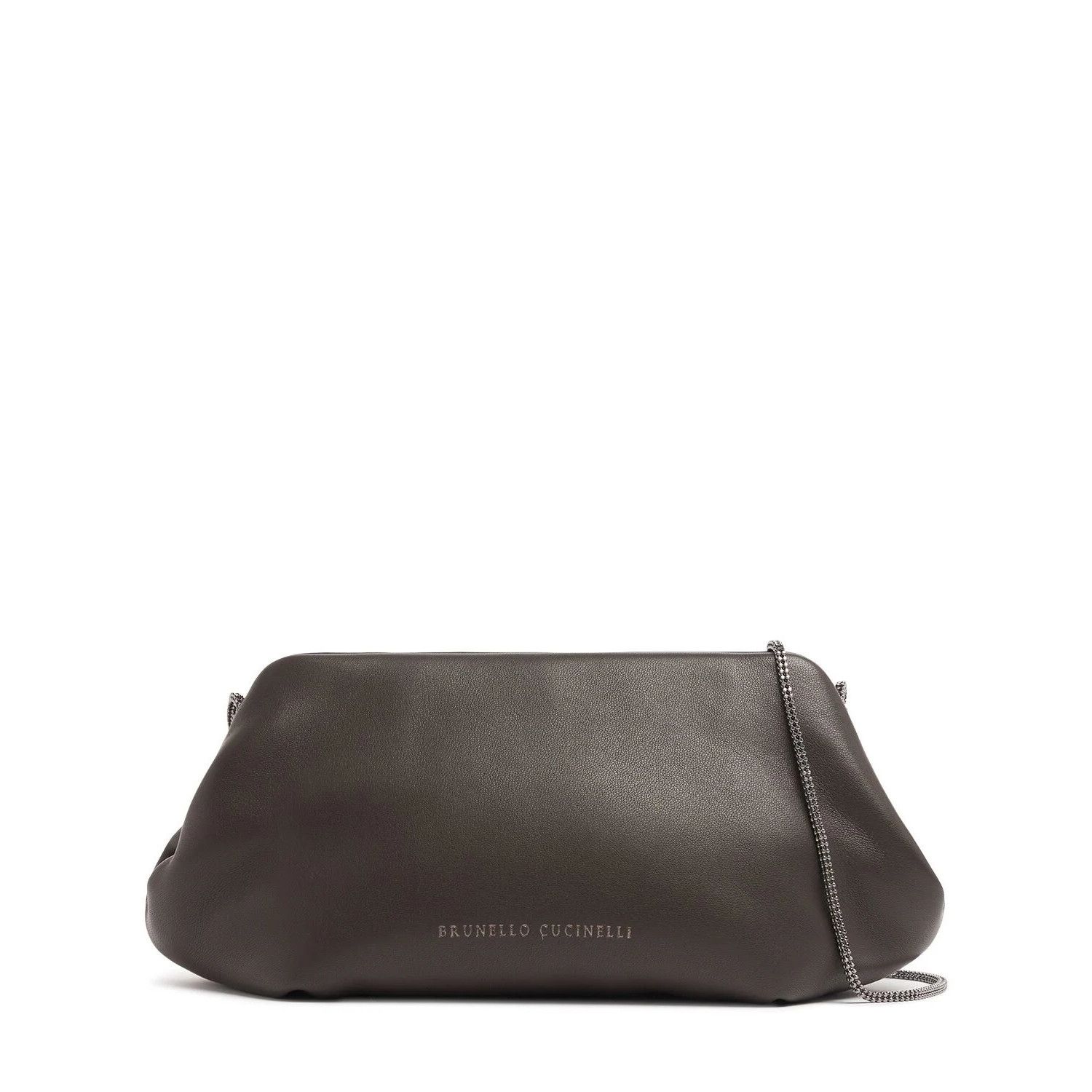 BRUNELLO CUCINELLI Testa Moro Gray Leather Clutch New & Auth