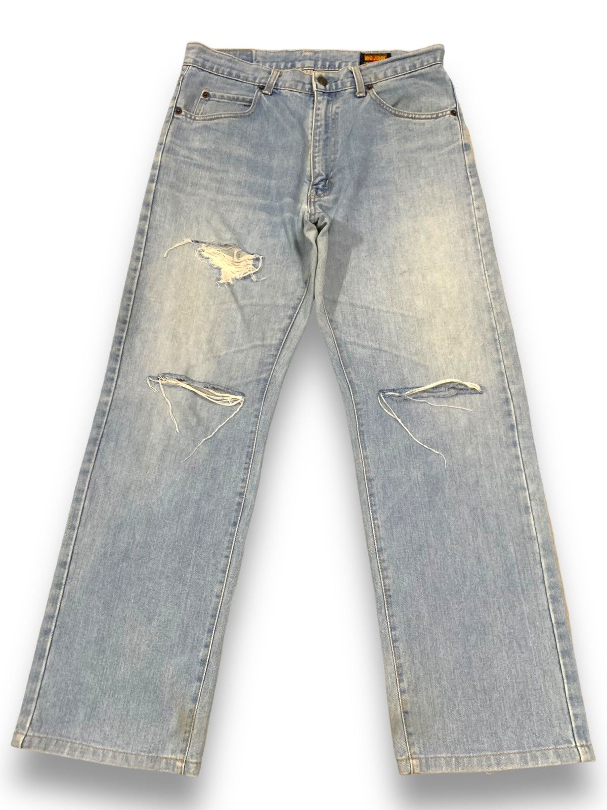 Big John Vintage 90s Big John Blue Wash Baggy Distressed Jeans Size US 31 - 1 Thumbnail