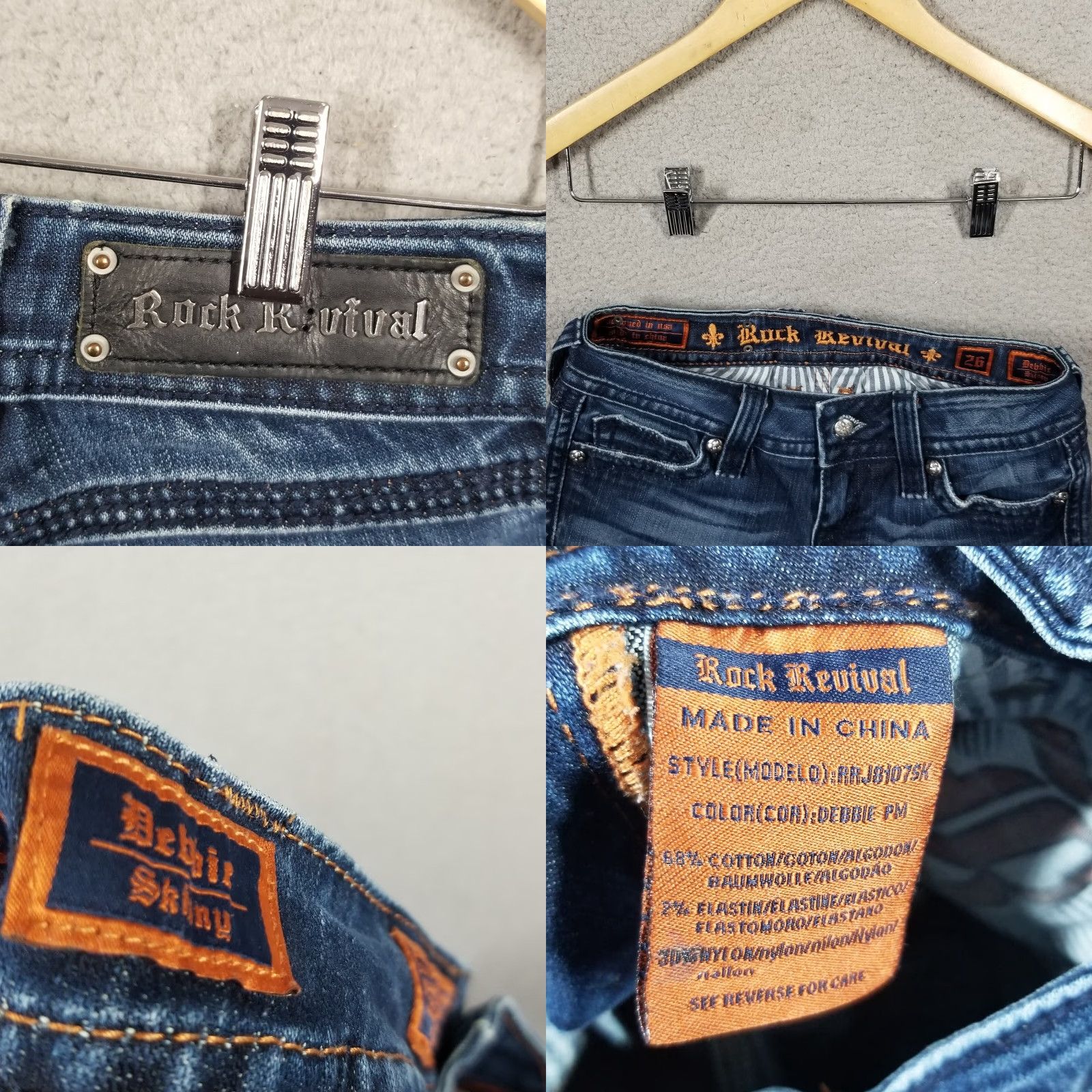 Vintage VINTAGE Rock Revival Women's Jeans Skinny Dark Blue Denim Stretch 26 Debbie Low Rise Fall Winter Girls Size 28" / US 6 / IT 42 - 8 Thumbnail