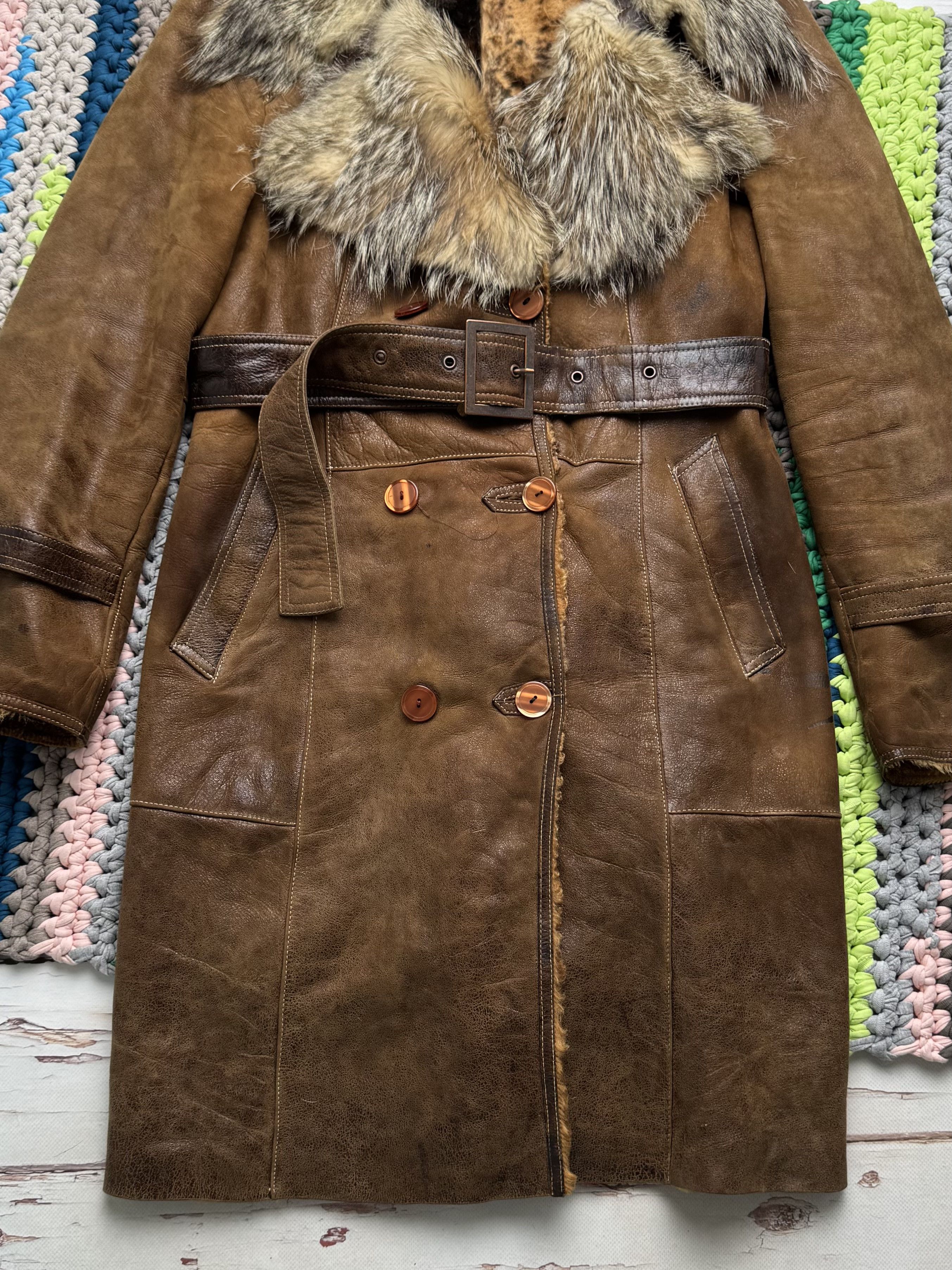 Vintage Vintage Brown Sheepskin Coat Belted Long Winter Size M / US 6-8 / IT 42-44 - 7 Thumbnail