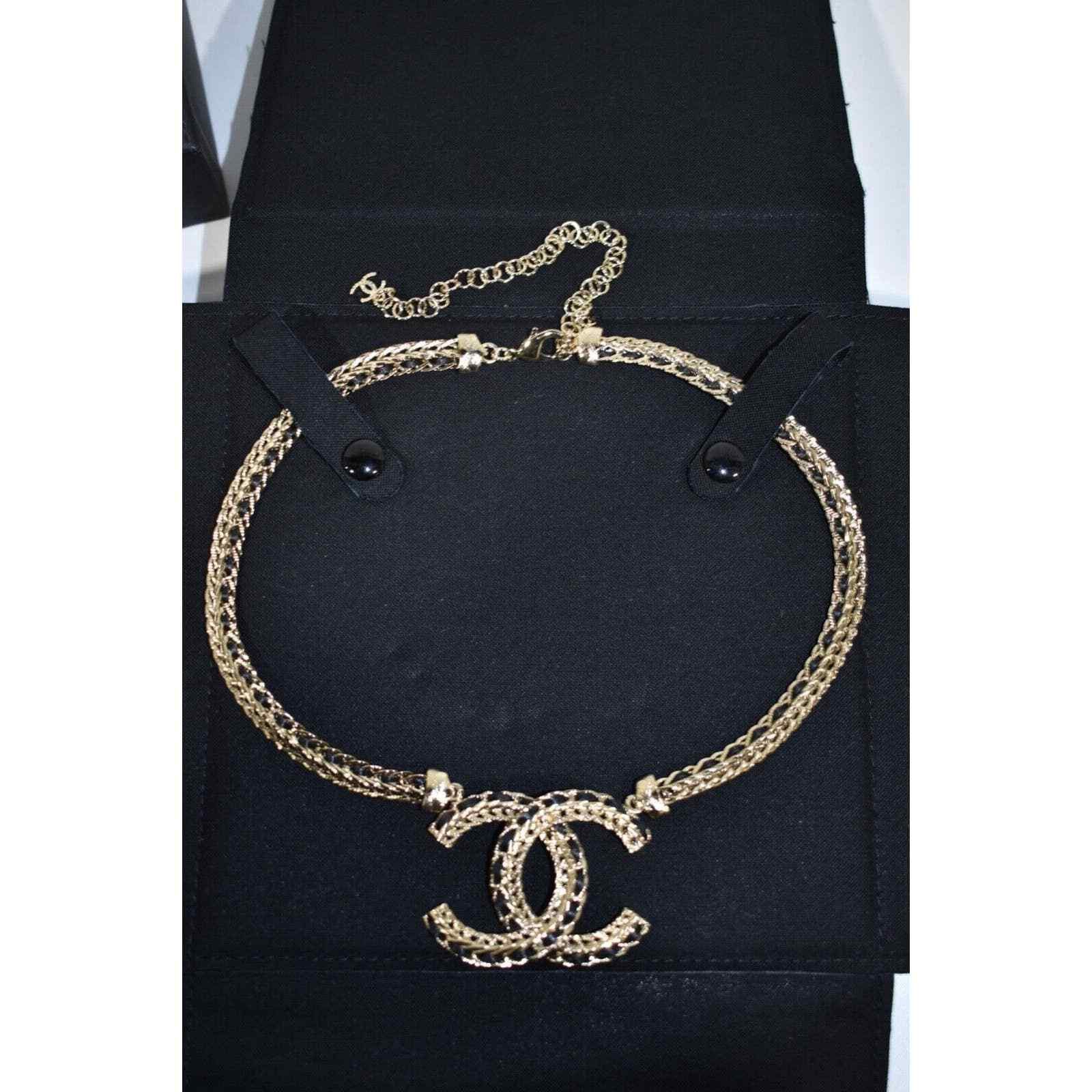 Chanel Chanel 22S Gold Metal Black Leather Pendant Choker Necklace Size ONE SIZE - 3 Thumbnail