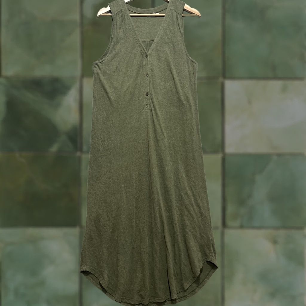 Faherty Faherty Dress Shirt Dress Sleeveless Hemp V-Neck Midi M Green Womens Size M / US 6-8 / IT 42-44 - 1 Thumbnail