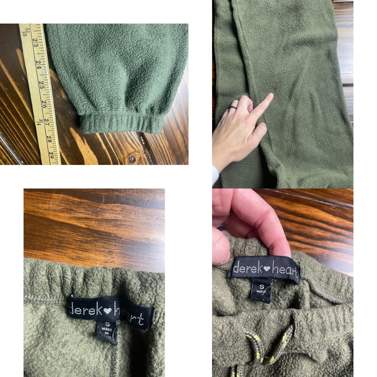 Vintage Derek Heart Pants Womens Small Green Fleece Joggers Sweatpants Lounge Regular Inseam 28 in Straight 26 in Size 26" / US 2 / IT 38 - 8 Thumbnail