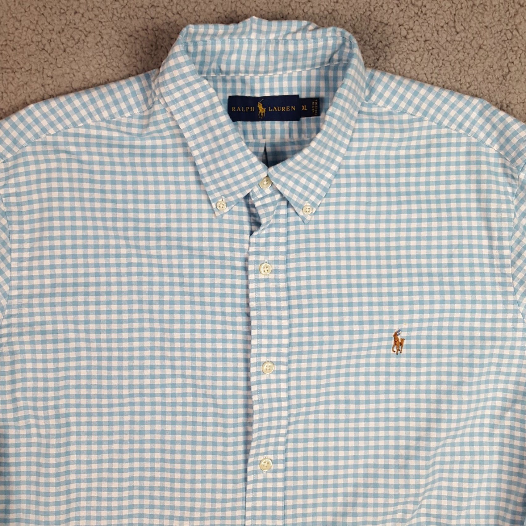 Ralph Lauren VINTAGE Ralph Lauren Blue Plaid Button-Up Dress Shirt XL Long Sleeve Collared Preppy Mens 90s Size 46R - 2 Thumbnail