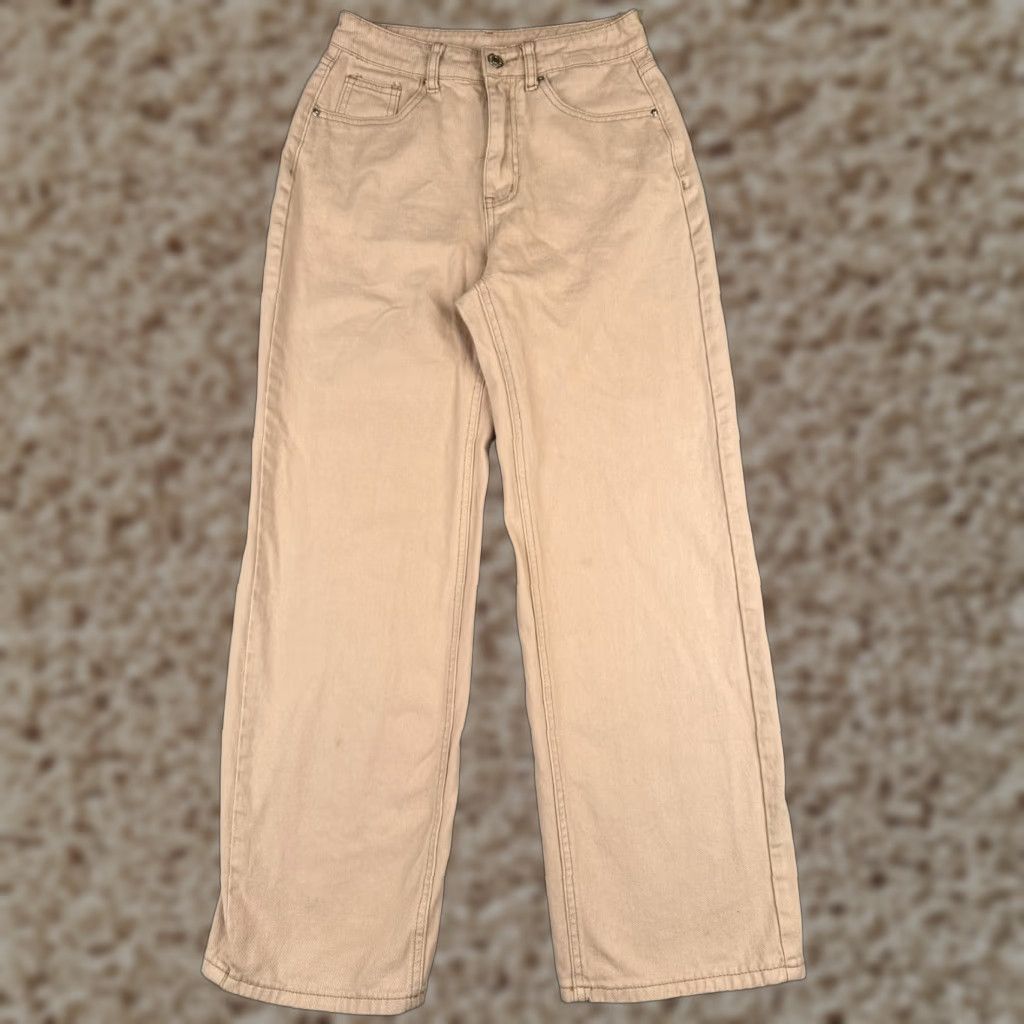 Shein Shein Jeans Womens 2 Beige Denim Wide Leg High Rise 100% Cotton 26x28 Size 26" / US 2 / IT 38 - 1 Thumbnail