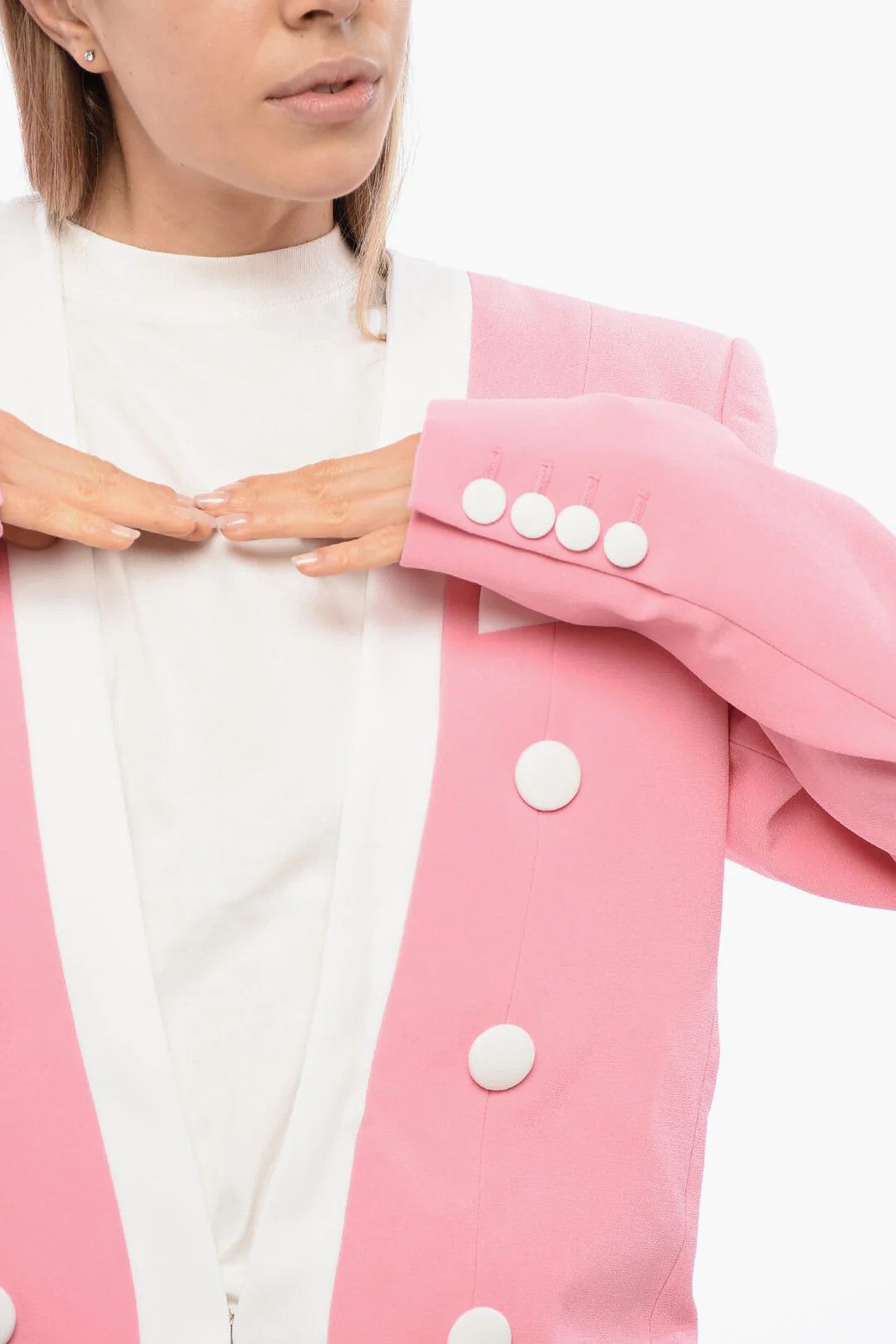 Balmain og1mm0326 Structured Crepe de Chine Jacket in Pink Size S / US 4 / IT 40 - 3 Thumbnail