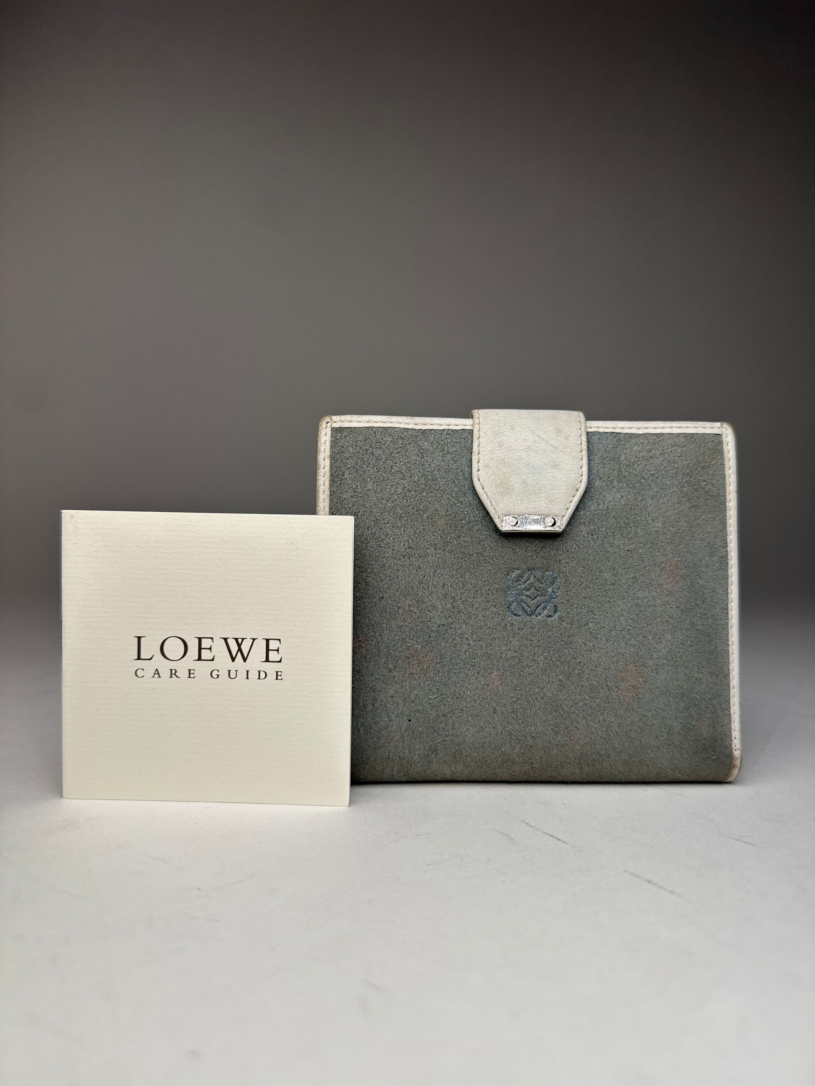 Loewe Vintage Anagram Logo Suede Leather Wallet Grey-Blue / White Size ONE SIZE - 1 Thumbnail