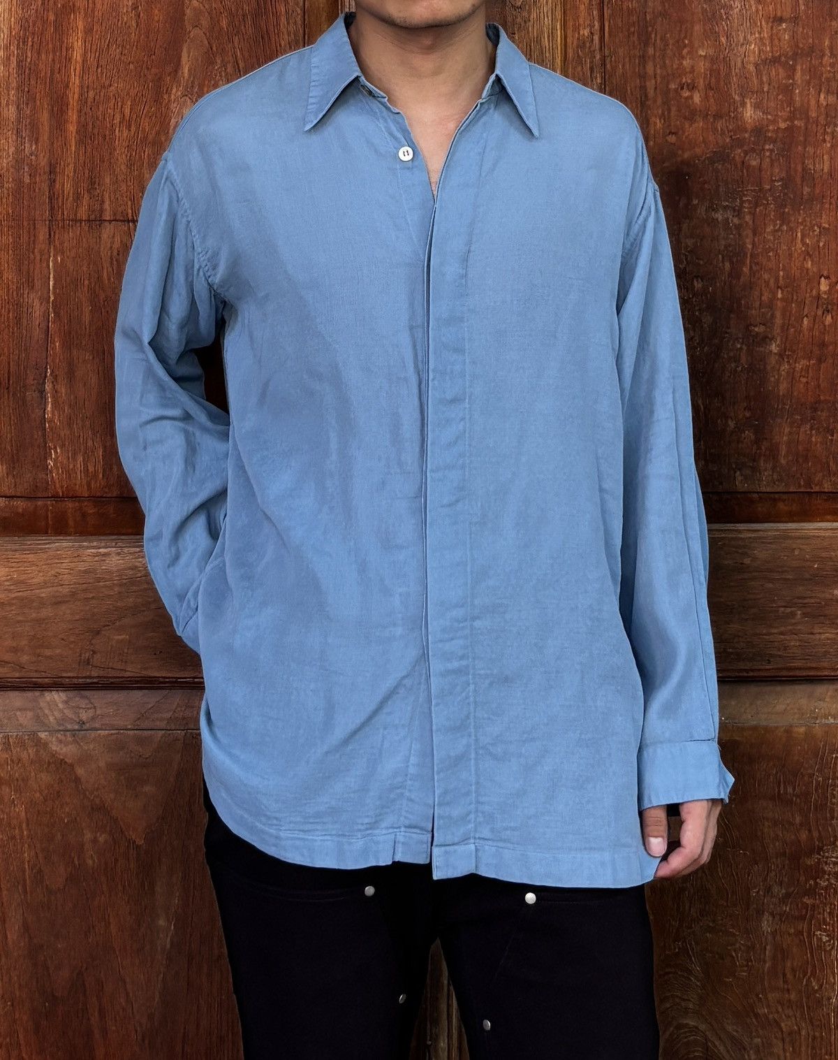 Issey Miyake Hidden Button Light Cotton Shirt Size US M / EU 48-50 / 2 - 7 Thumbnail