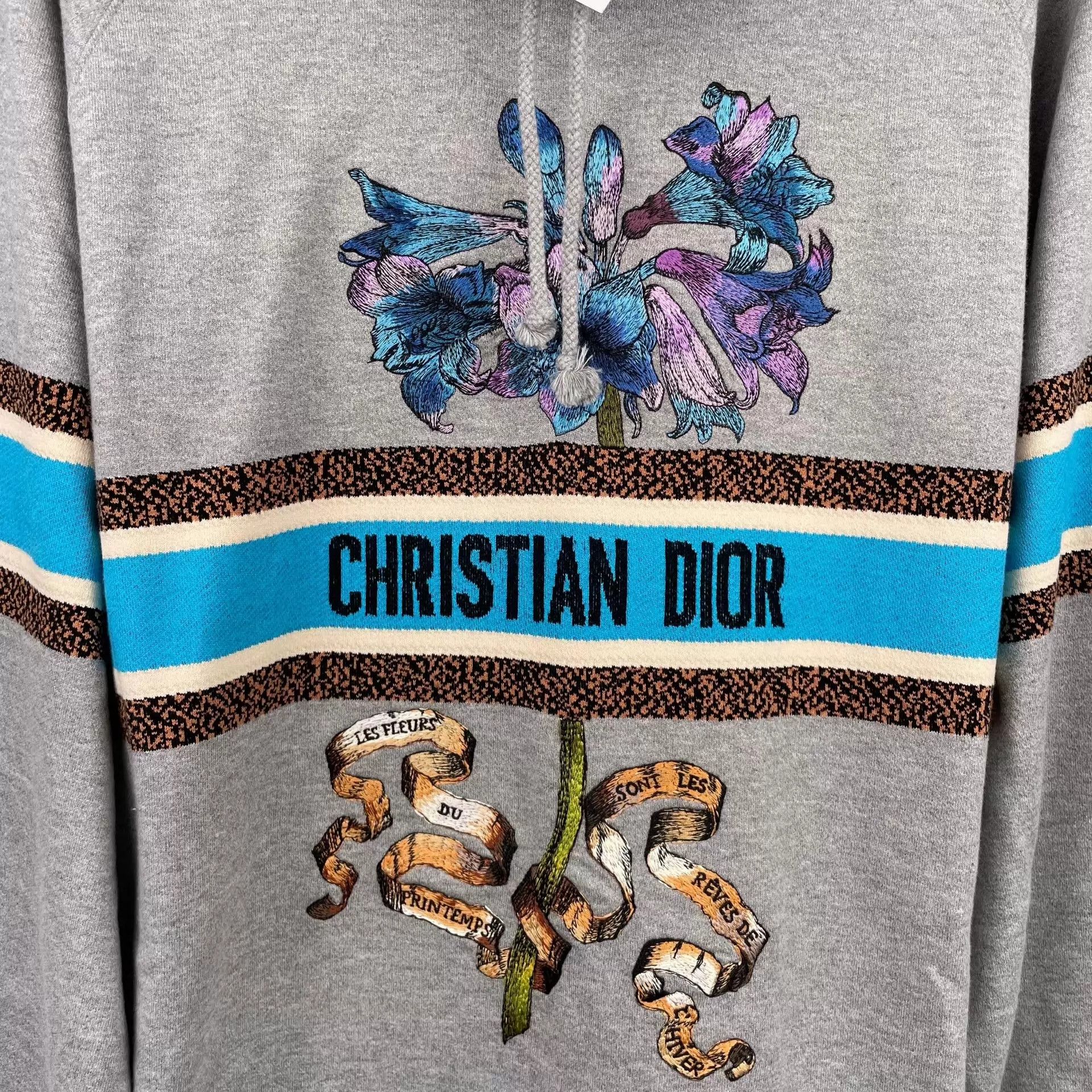 Dior Dior Grey Floral Striped Long Hoodie Women's M Size M / US 6-8 / IT 42-44 - 3 Thumbnail
