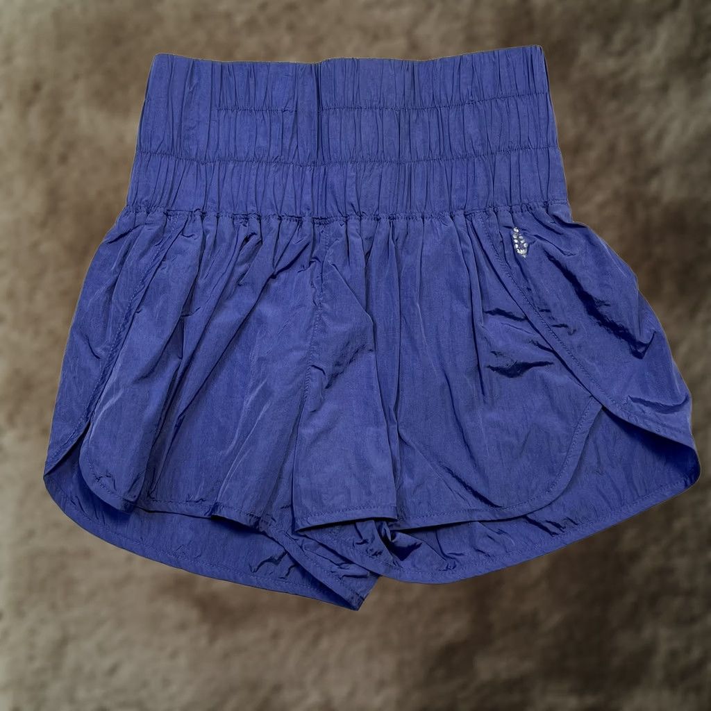 Free People Free People Movement Shorts Womens Small Blue High Waisted Lined Athletic Slim Fit Smocked Casual Activewear Size 28" / US 6 / IT 42 - 1 Thumbnail