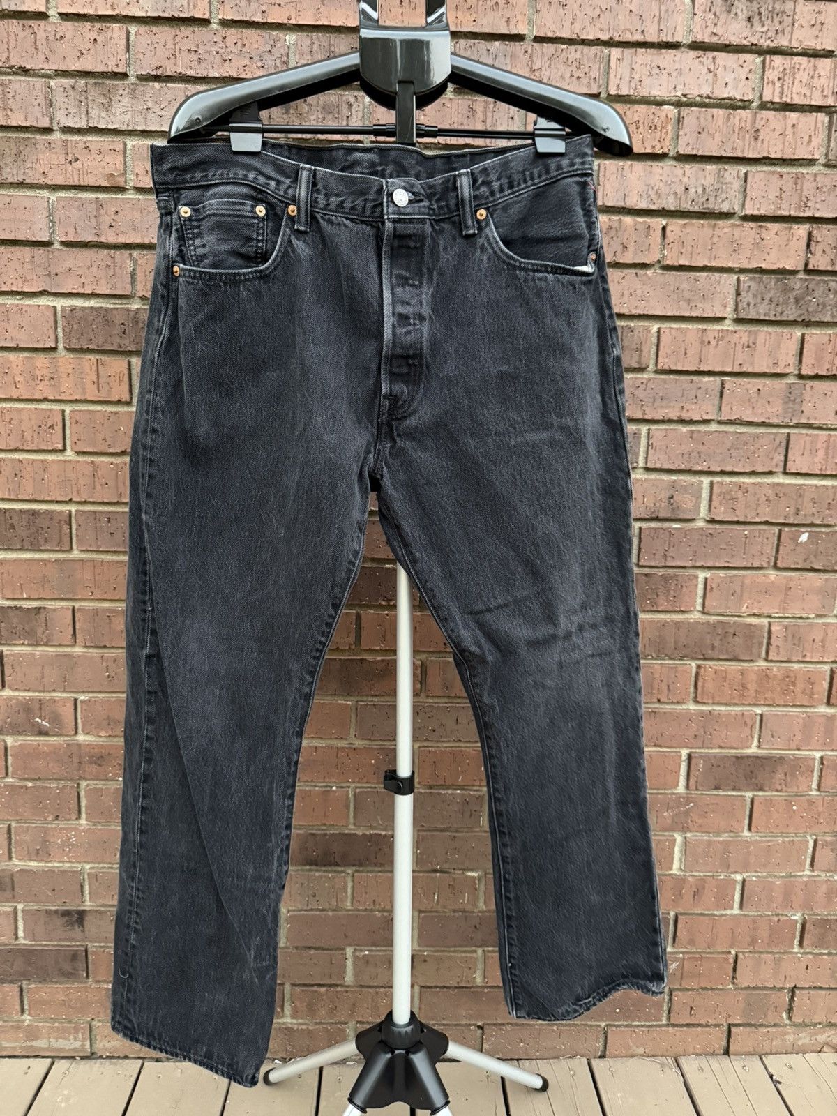 Levi's Levis 501 Button Fly Black Denim Jeans Mens Straight Leg Size US 37 - 1 Thumbnail