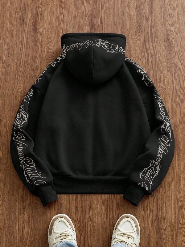 Japanese Brand Black Hoodie with Zipper and Embroidered Sleeves Size US M / EU 48-50 / 2 - 2 Thumbnail