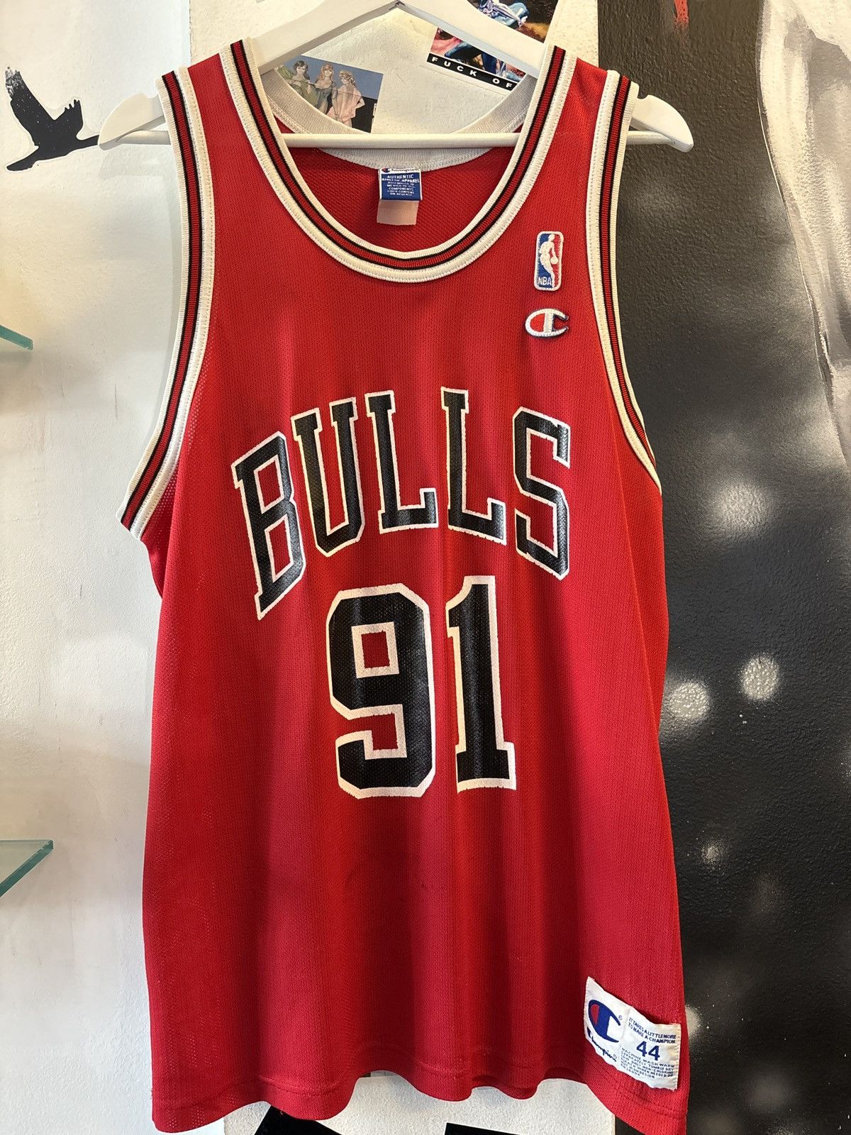 image of Vintage Dennis Rodman 91 Champion Jersey in Red, Men's (Size Small)