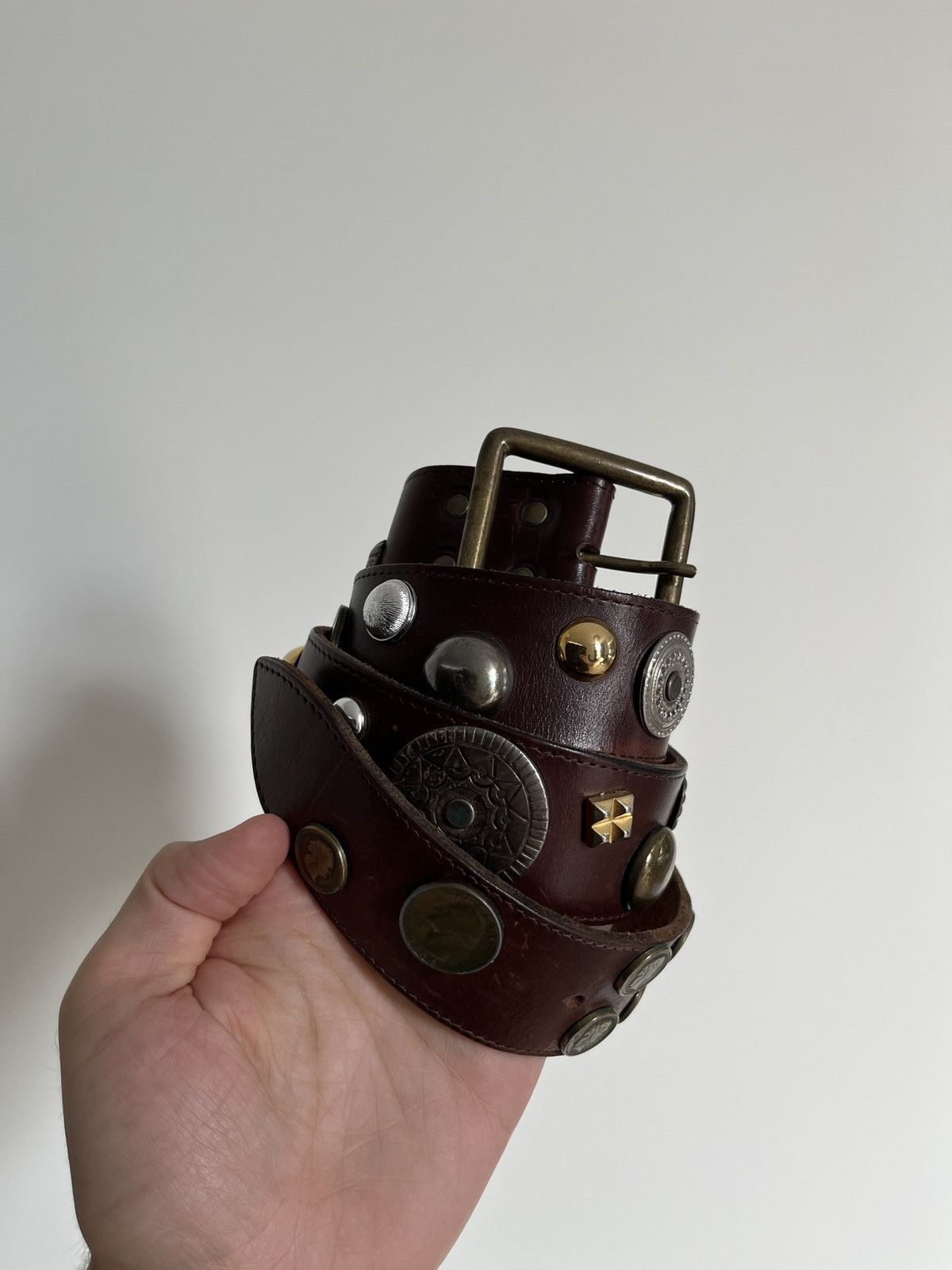 Cowboy Equipment Avant Garde Coins and Badges Leather Belt Size ONE SIZE - 5 Thumbnail
