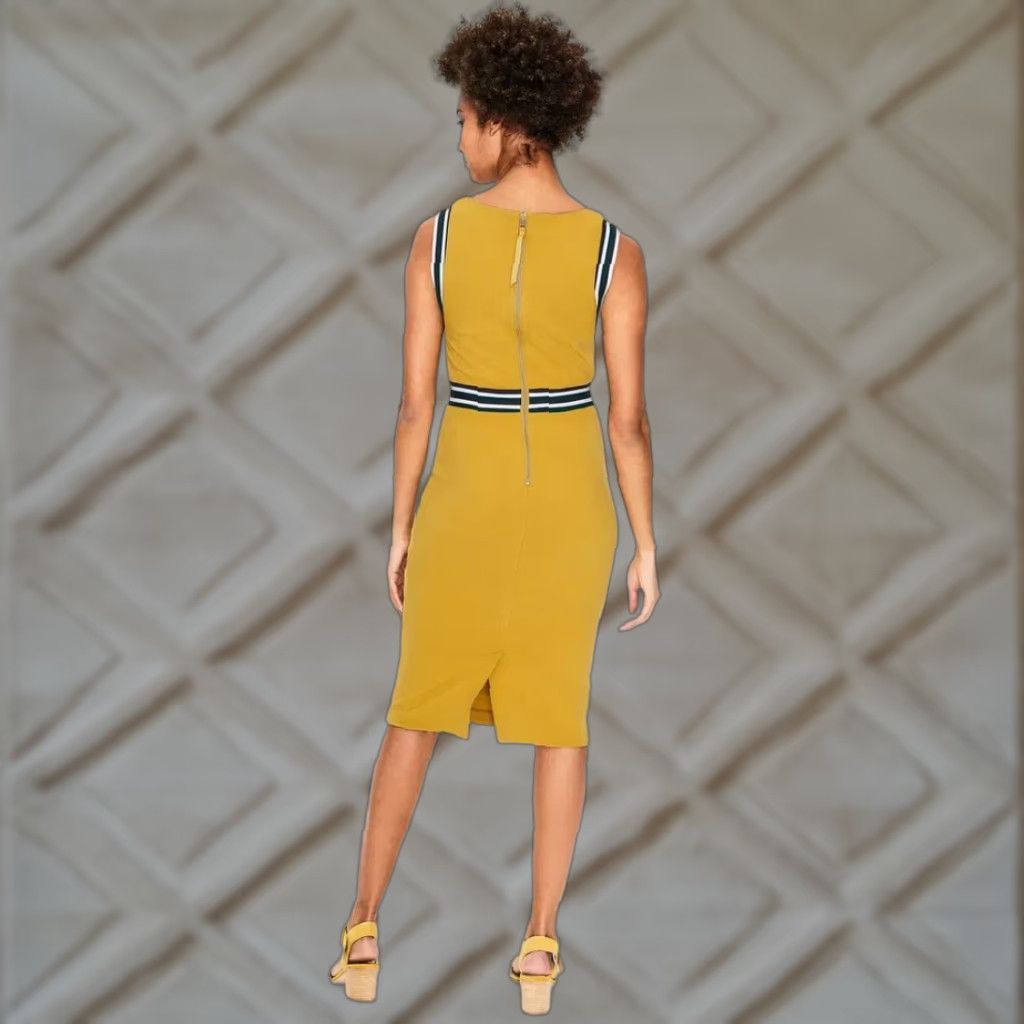 Boden Dress Womens Midi Sheath 6R Mustard Yellow Knit Sleeveless Striped Vintage No