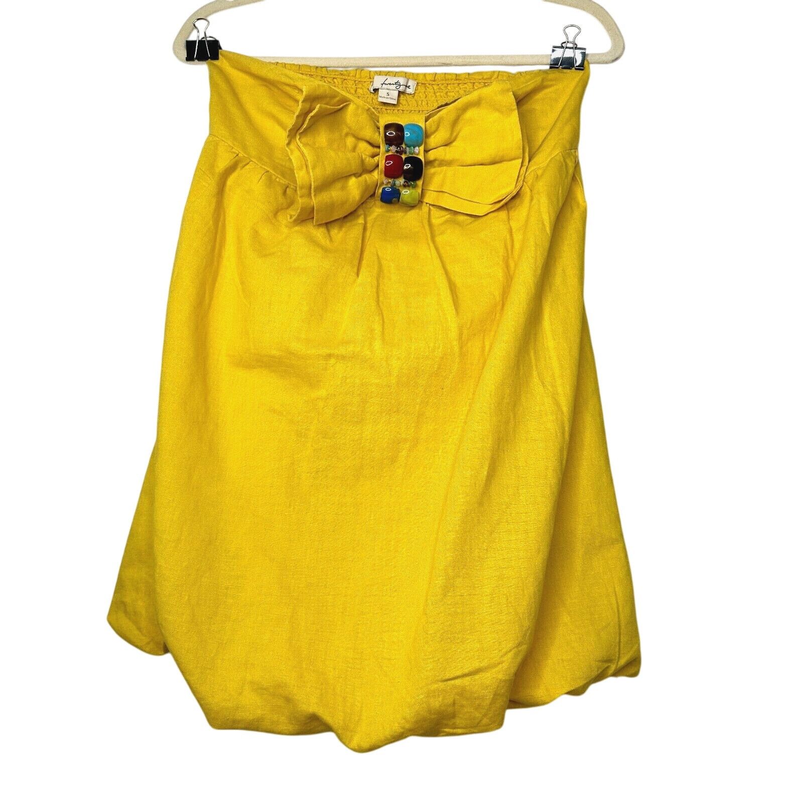 Other Twentyone Yellow Linen Sleeveless Blouson Mini Bead Bow Tie Size S / US 4 / IT 40 - 1 Thumbnail