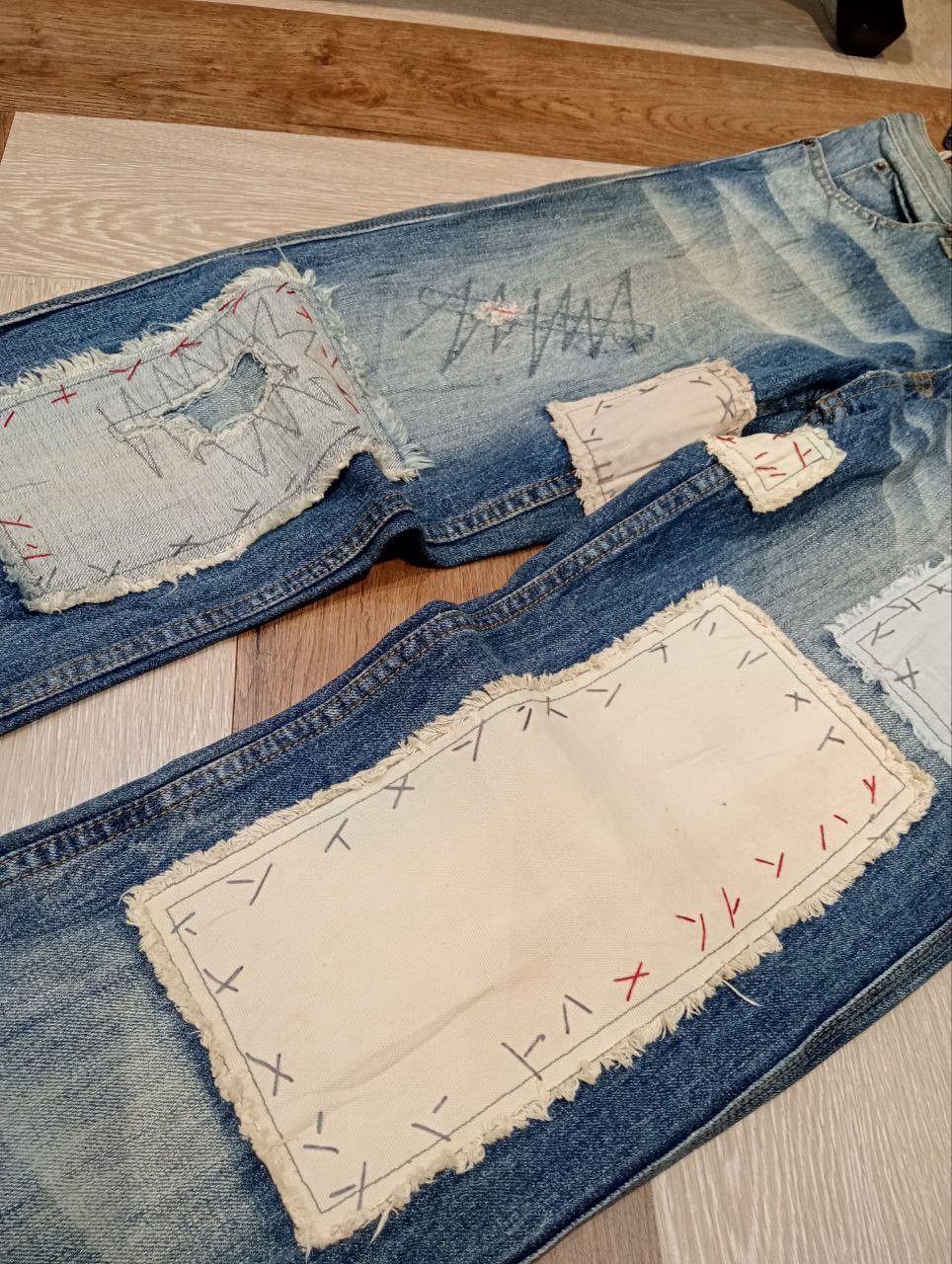 Japanese Brand JAPANESE OUTBALL WEST PATCHWORK DISTRESSED JEANS Size US 33 - 6 Thumbnail