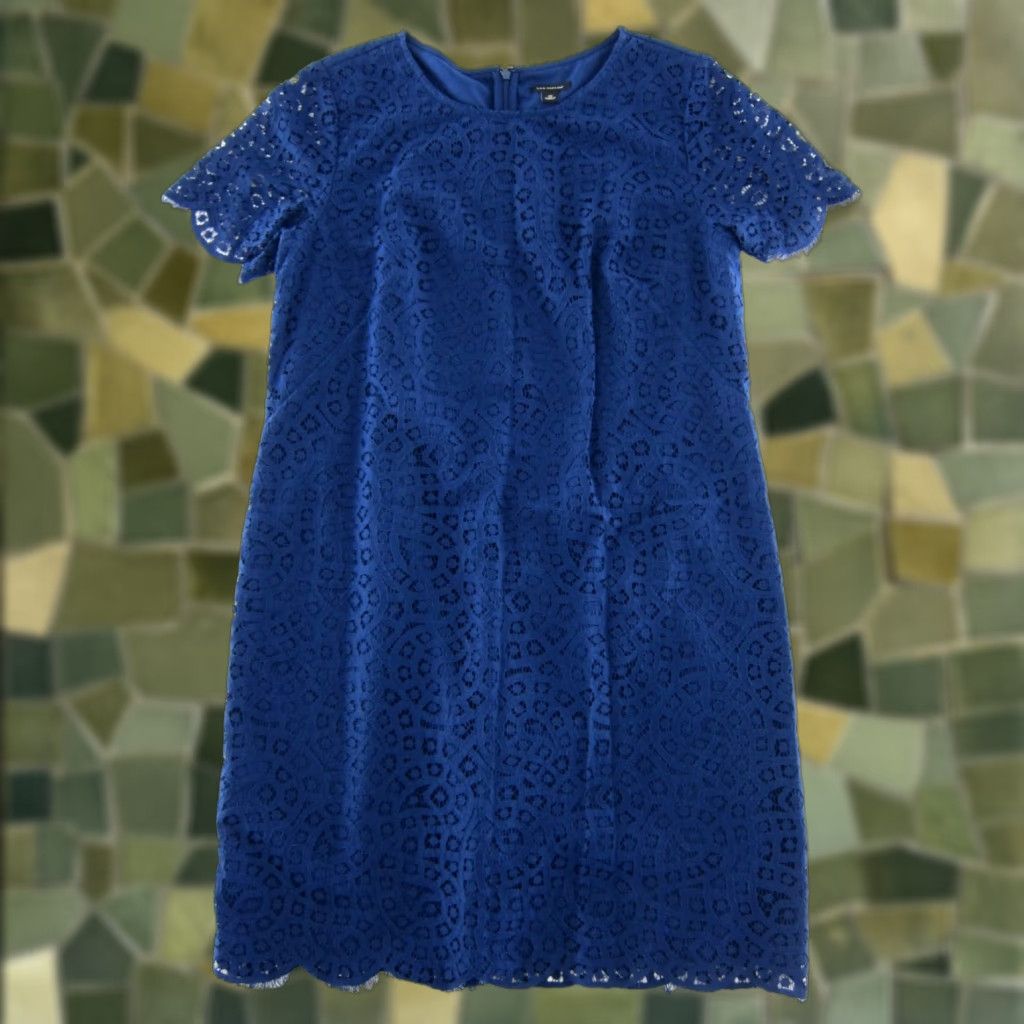 Ann Taylor Ann Taylor Navy Blue Cut Out Short Sleeve Tunic Shift Pencil Dress 10 Size 32" / US 10 / IT 46 - 1 Thumbnail