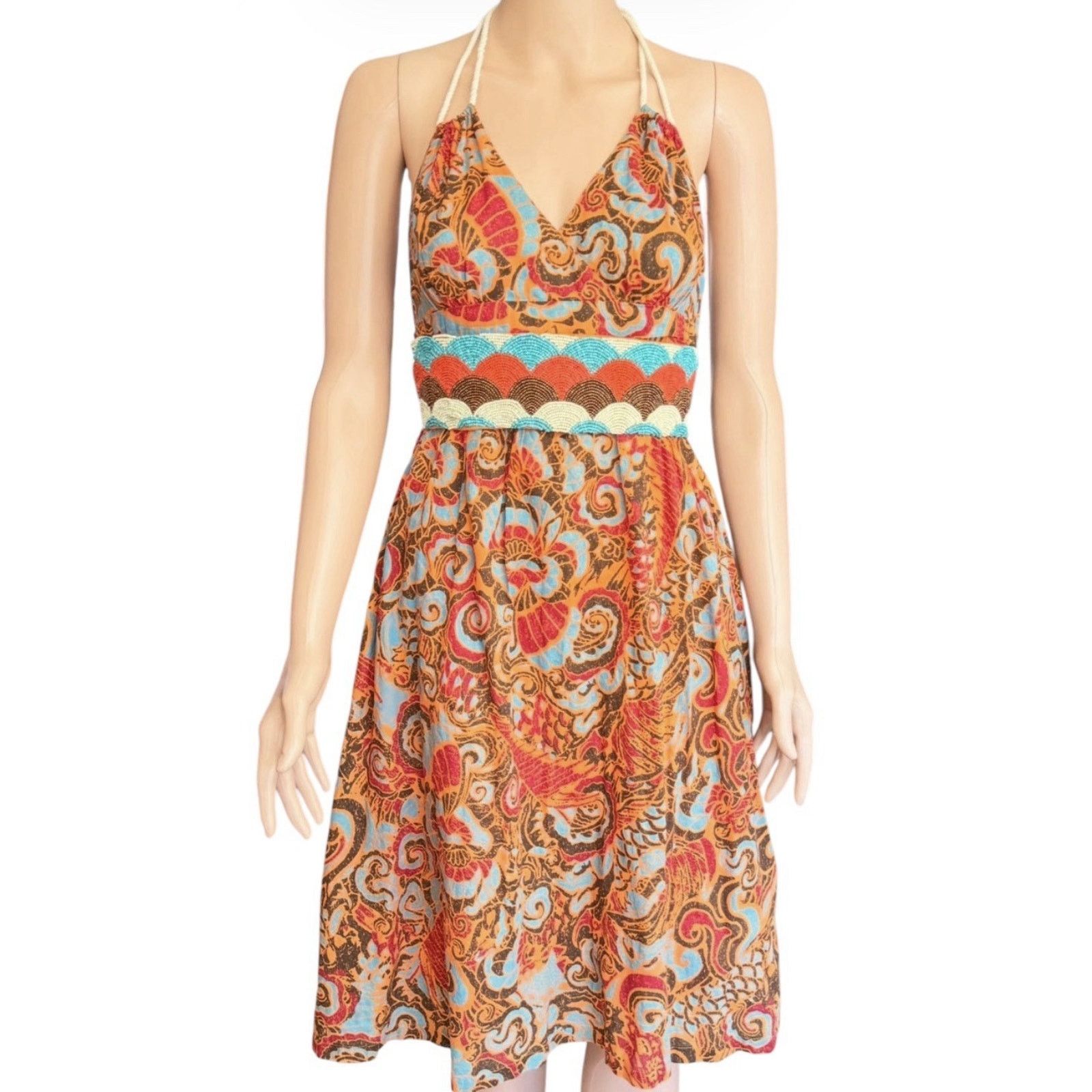 Anthropologie Moulinette Soeurs Anthropologie Halter Dress Sz 8 Bead Belt Size M / US 6-8 / IT 42-44 - 4 Thumbnail