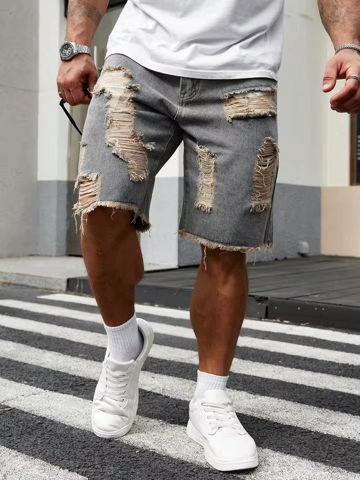 Japanese Brand Slim Fit Short Splicing Jeans Size US 35 - 1 Thumbnail
