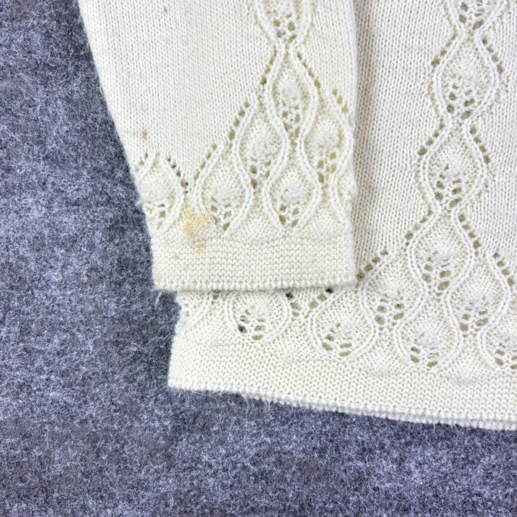 Vintage VINTAGE Pointelle Knit Cardigan Cream Button Front Lace Detail Sweater Off Ivory L 1980s Womens Size L / US 10 / IT 46 - 6 Thumbnail