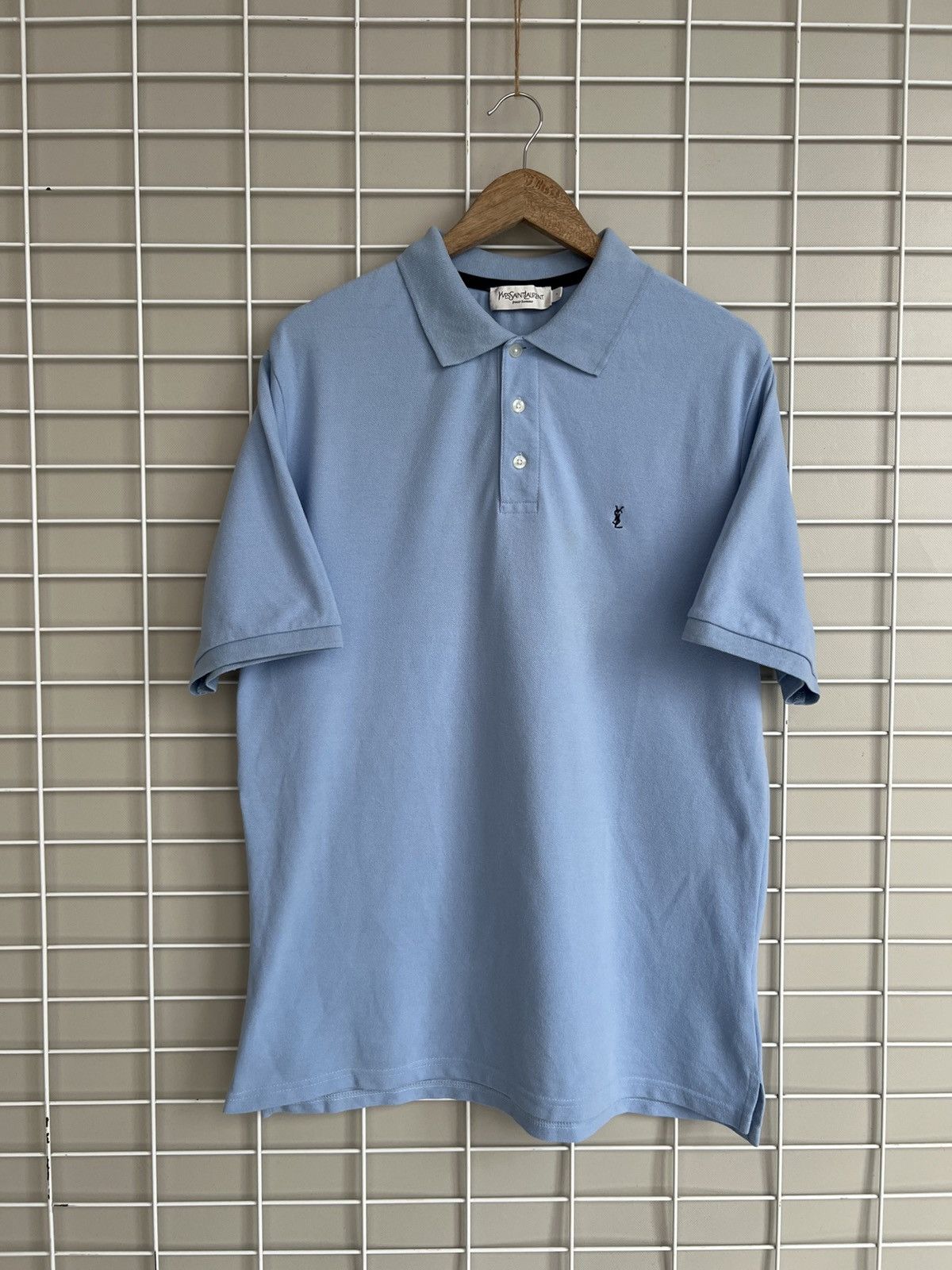 Yves Saint Laurent Light Blue Polo Shirt Mens Size L Vintage