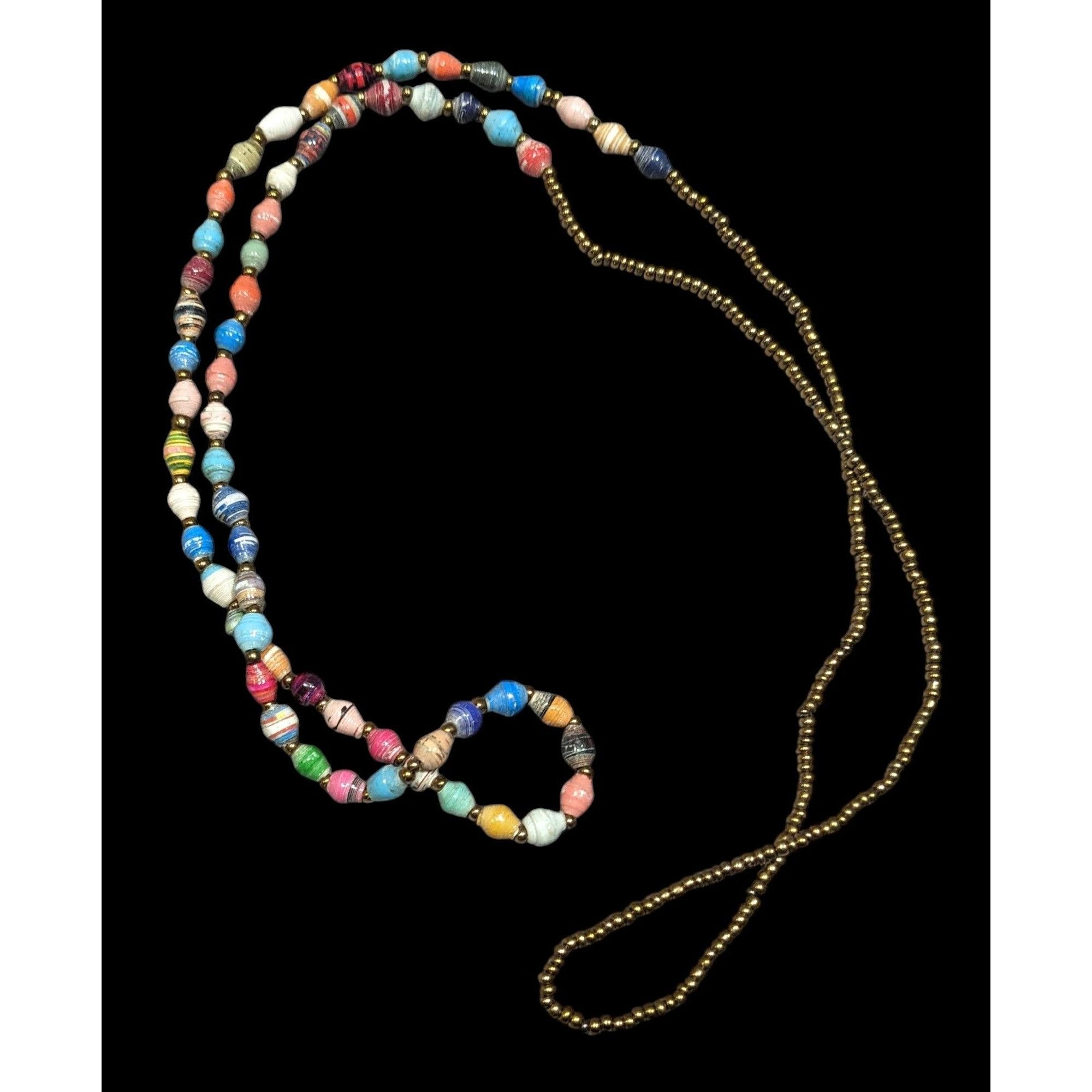 Other Bohemian Rainbow Wrapped Paper And Glass Beaded Necklace Size ONE SIZE - 1 Thumbnail
