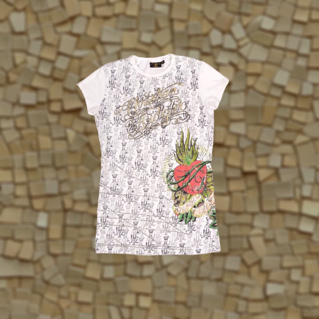 Vintage Christian Audigier Womens Vintage Monogram Designer T-Shirt Tee XL White Size XL / US 12-14 / IT 48-50 - 1 Thumbnail