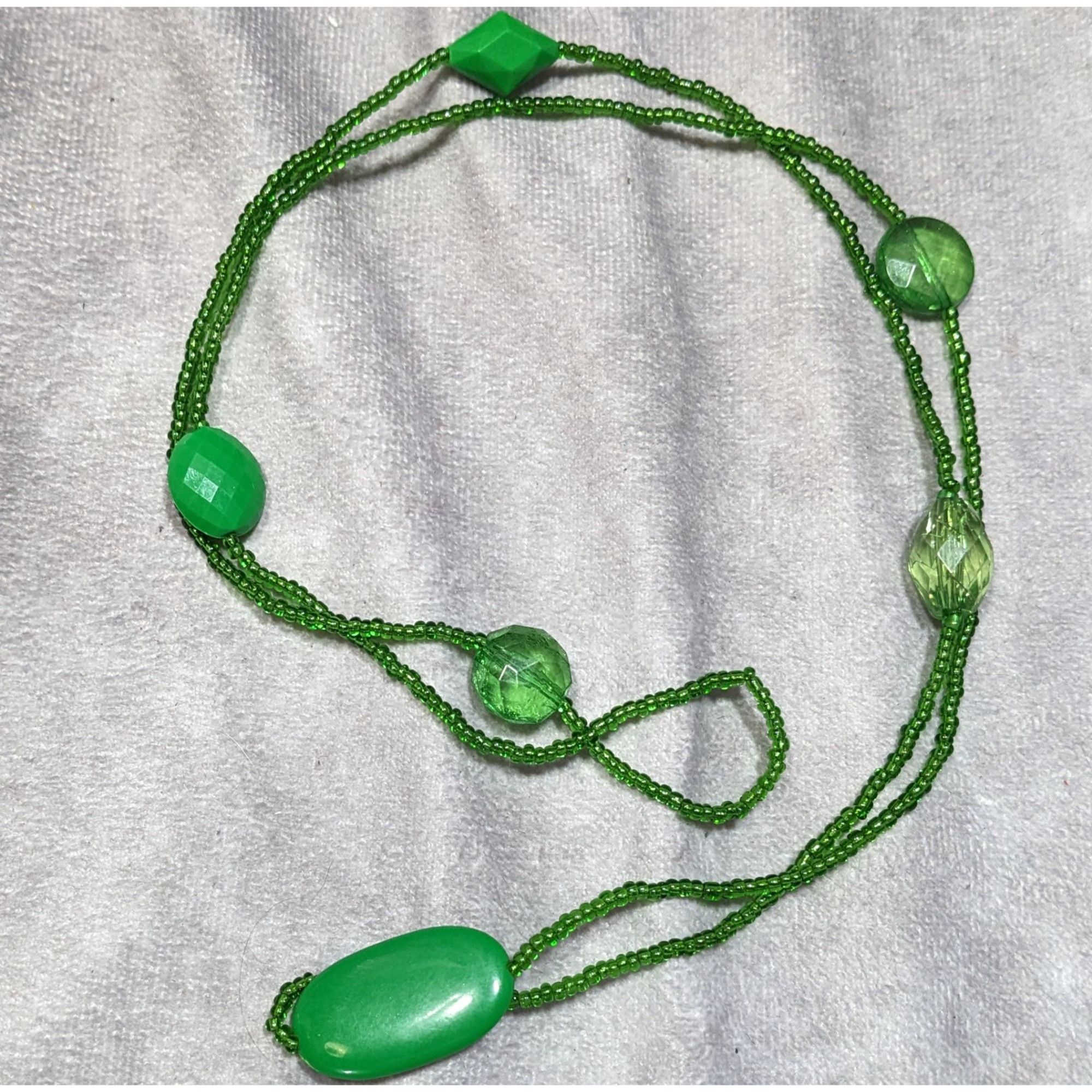 Handmade Long Green Beaded Necklace With Faceted & Smooth Beads Light Size ONE SIZE - 5 Thumbnail