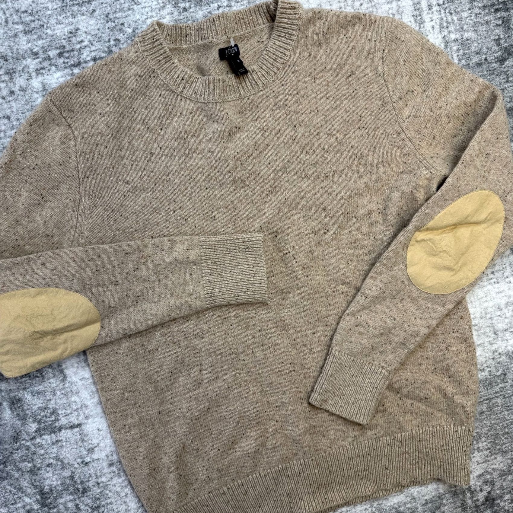 J.Crew J.CREW Sweater Mens M Beige Donegal Lambswool Elbow Patch Speckled Marled Crew Neck Pullover Knit Casual Fall Winter Shirt Mens Size US M / EU 48-50 / 2 - 2 Thumbnail
