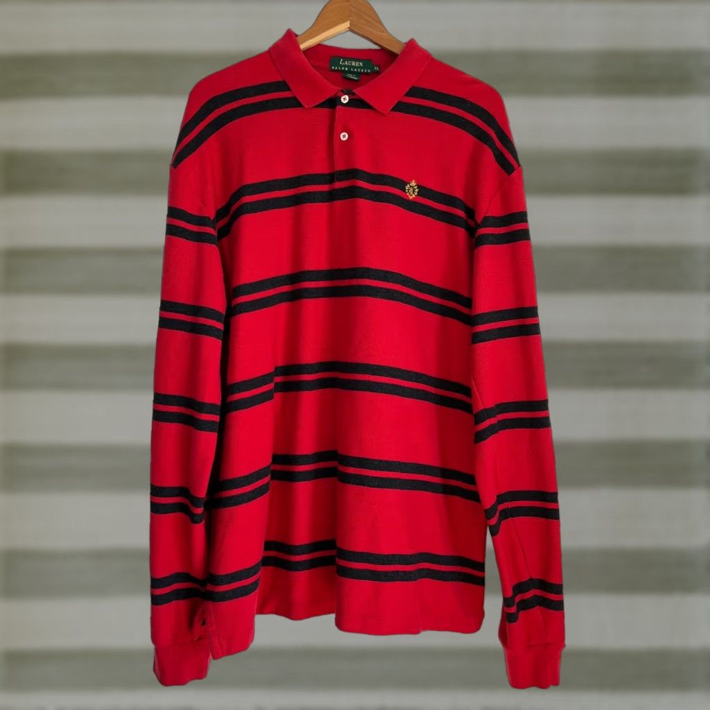 Vintage VINTAGE Lauren Ralph Lauren Men’s Long Sleeve Polo Rugby Shirt Red Striped XL Polo Size US XL / EU 56 / 4 - 1 Thumbnail