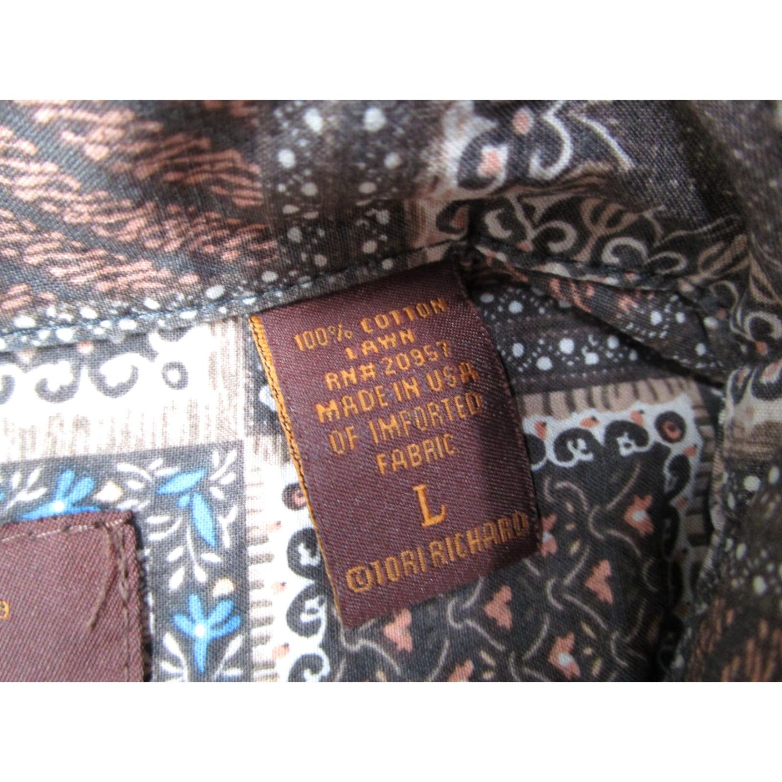 Tori Richard Tori Richard Shirt Mens Large Brown Floral Short Sleeve Button-Up COTTON LAWN Made in USA Size US L / EU 52-54 / 3 - 4 Thumbnail