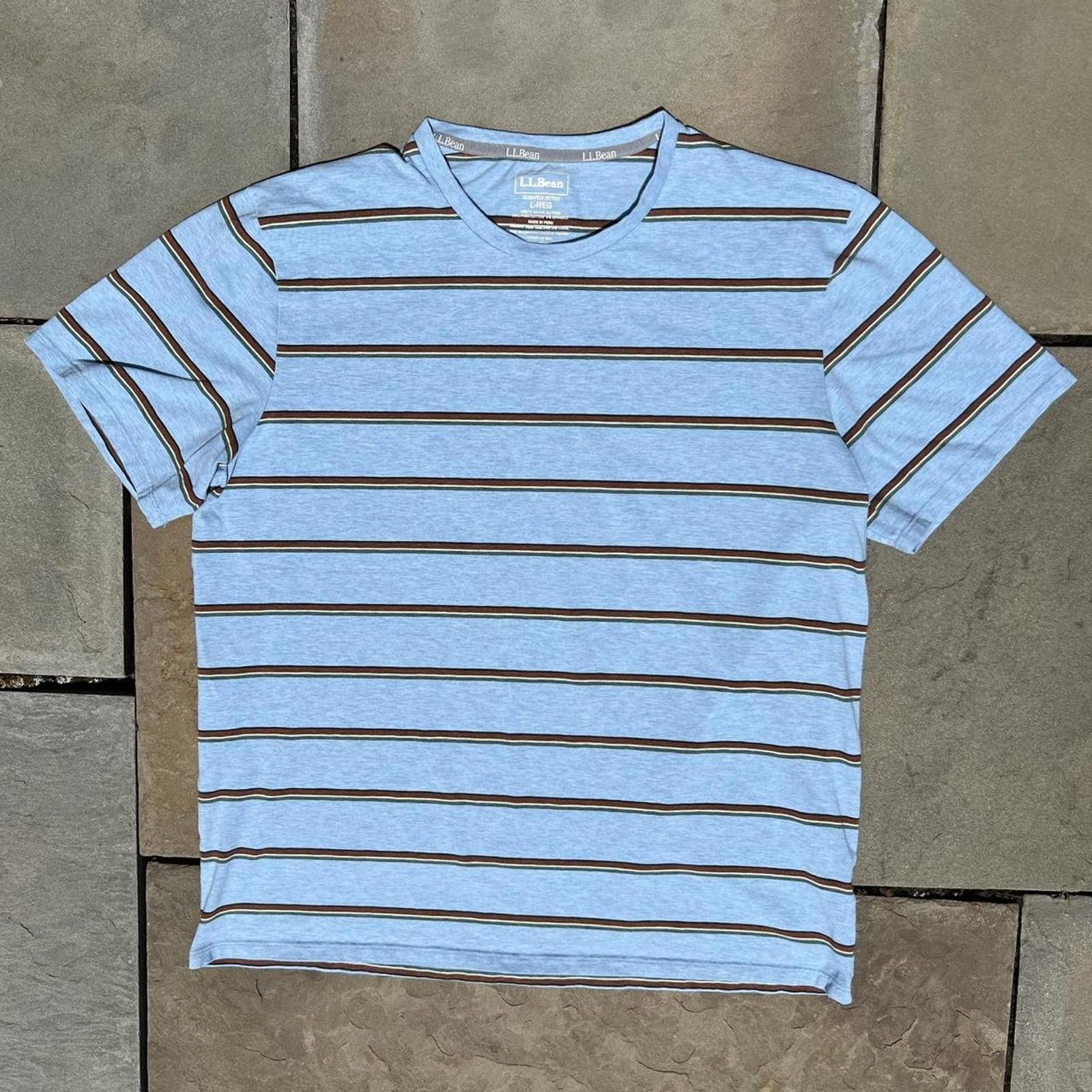 L.L. Bean Light Blue Heather Varied Stripe Pima Cotton T-shirt Size US L / EU 52-54 / 3 - 1 Thumbnail
