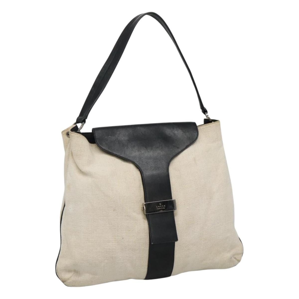 Gucci Shoulder Bag Canvas Leather White Black, Women's