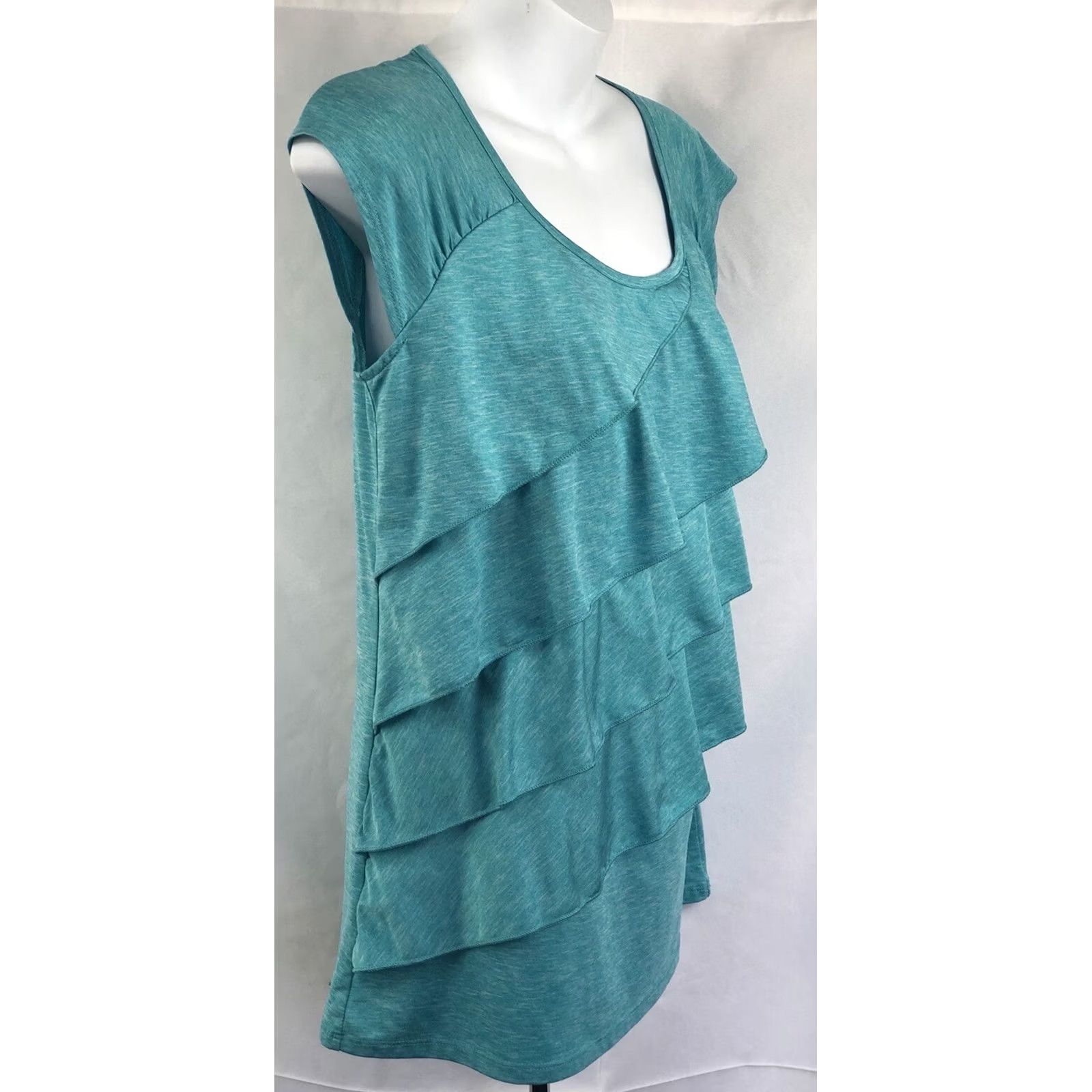Vintage VINTAGE Rafaella Teal Blouse Shirt Cap Sleeve Scoop Neck Ruffles 90s Boho Casual Workwear Womens M Size M / US 6-8 / IT 42-44 - 3 Thumbnail