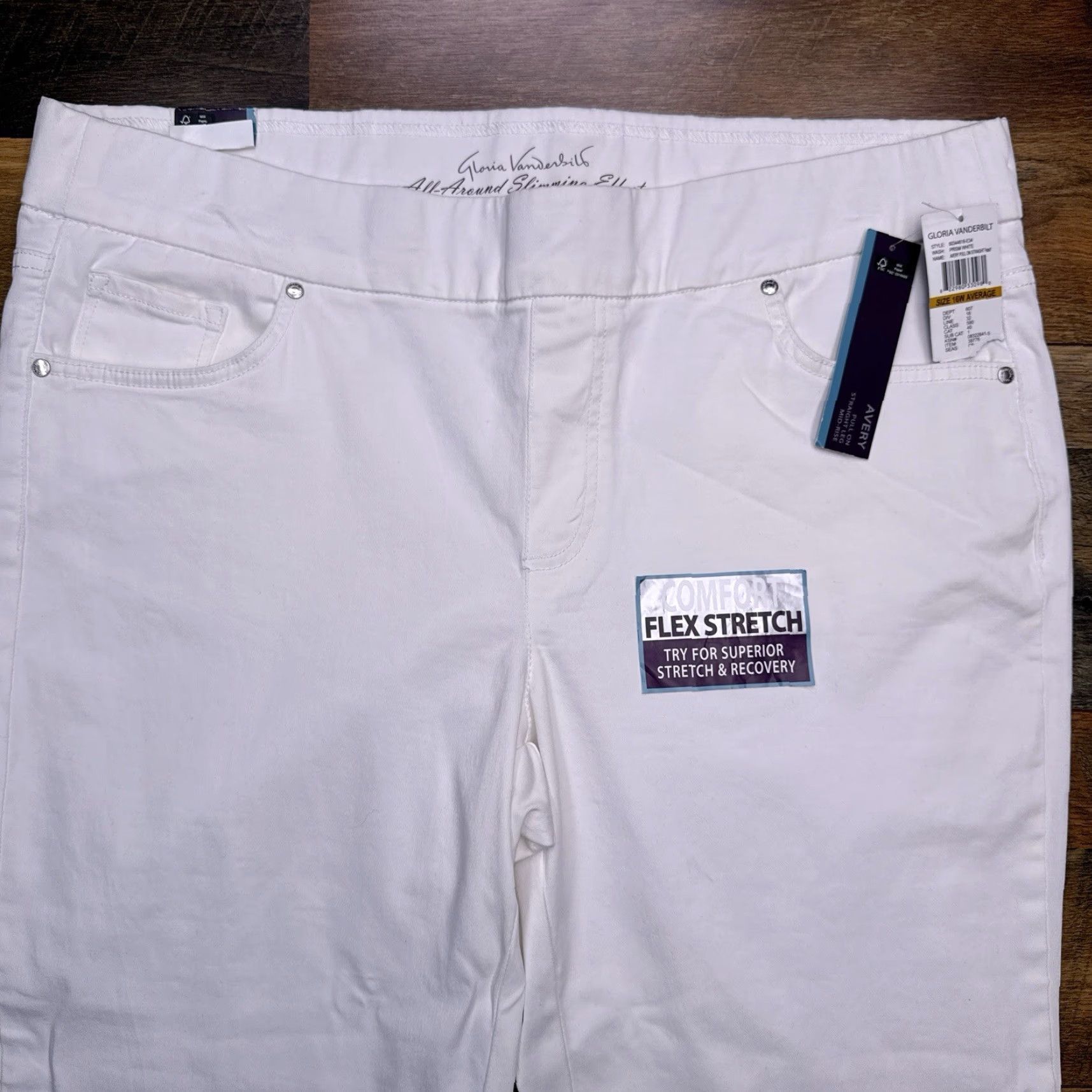 Gloria Vanderbilt Gloria Vanderbilt Pants 16W White Denim Straight Pull On High Rise Chino Stretch Womens Plus Regular Mid Rise 30in Inseam Trousers Size 38" / US 16 / IT 52 - 2 Thumbnail