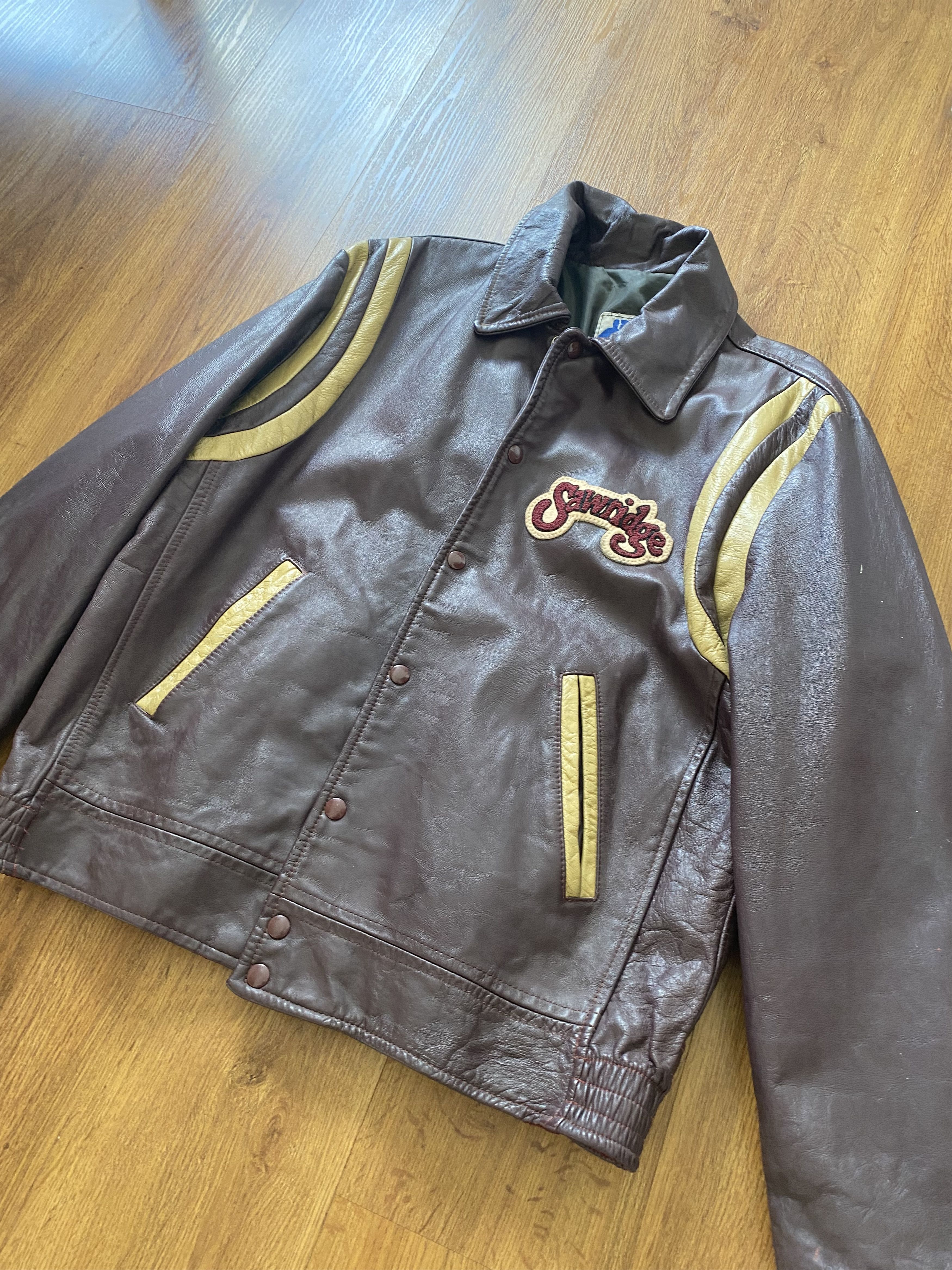 Vintage Vintage rare brown leather varsity jacket Size US M / EU 48-50 / 2 - 2 Thumbnail