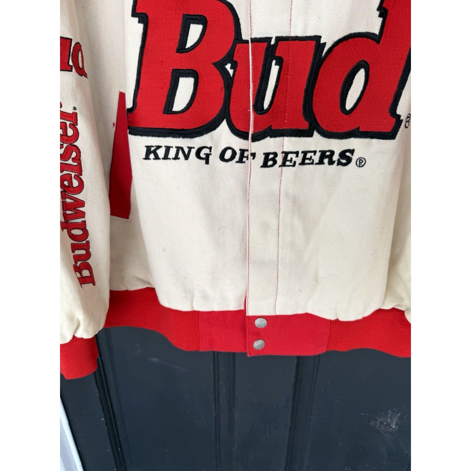 Budweiser VINTAGE Budweiser King Of Beers Jeff Hamilton NASCAR Jacket Mens Size XXL Red Bomber Jacket Be a beer theme Racing Casual Size US XXL / EU 58 / 5 - 7 Thumbnail