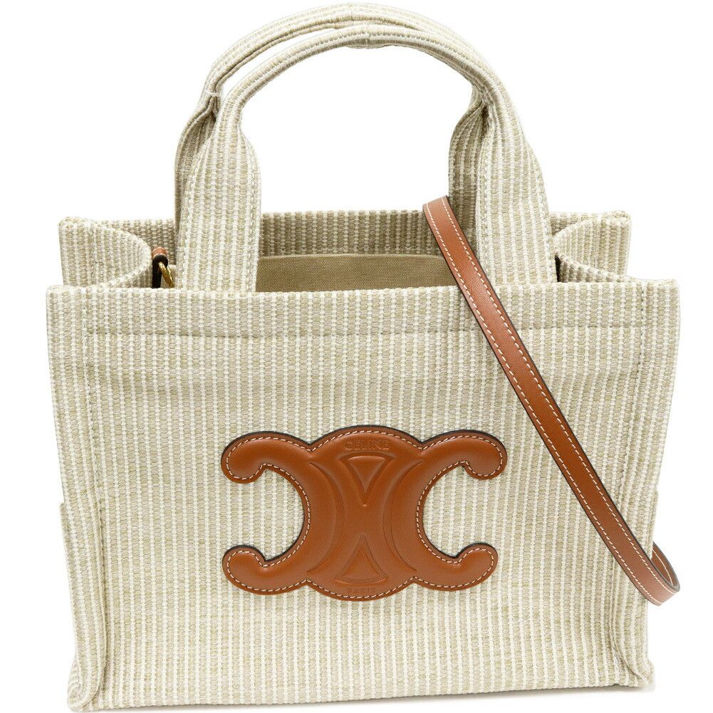 Celine Celine Small Cabas Thais Canvas X Calfskin 2Way Bag Canvas Shoulder Bag 199162Fee.02Bg in Beige, Women's