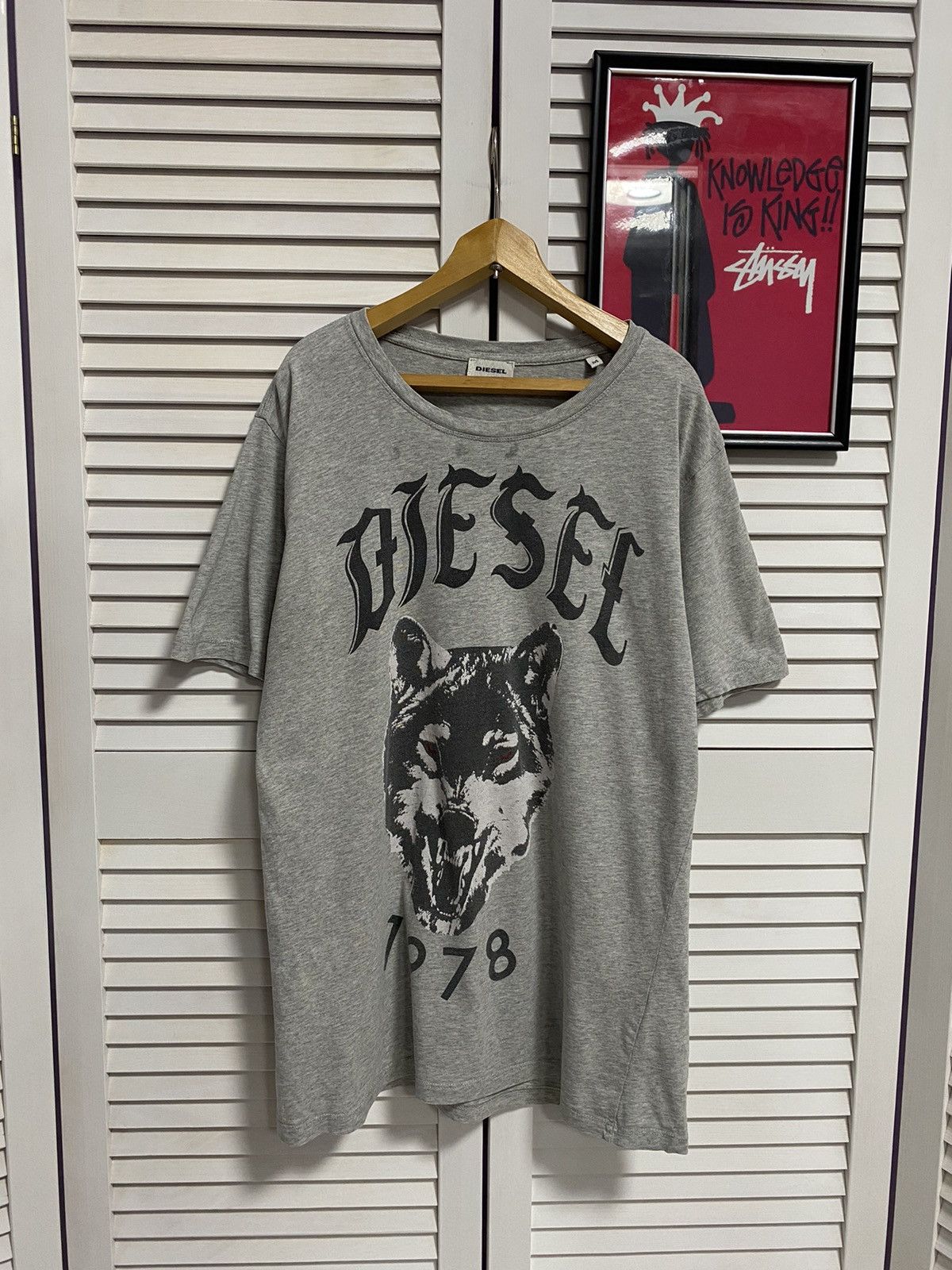 Diesel T-Shirt Diesel Tee Wolf Animal Grey Design Size US M / EU 48-50 / 2 - 1 Thumbnail