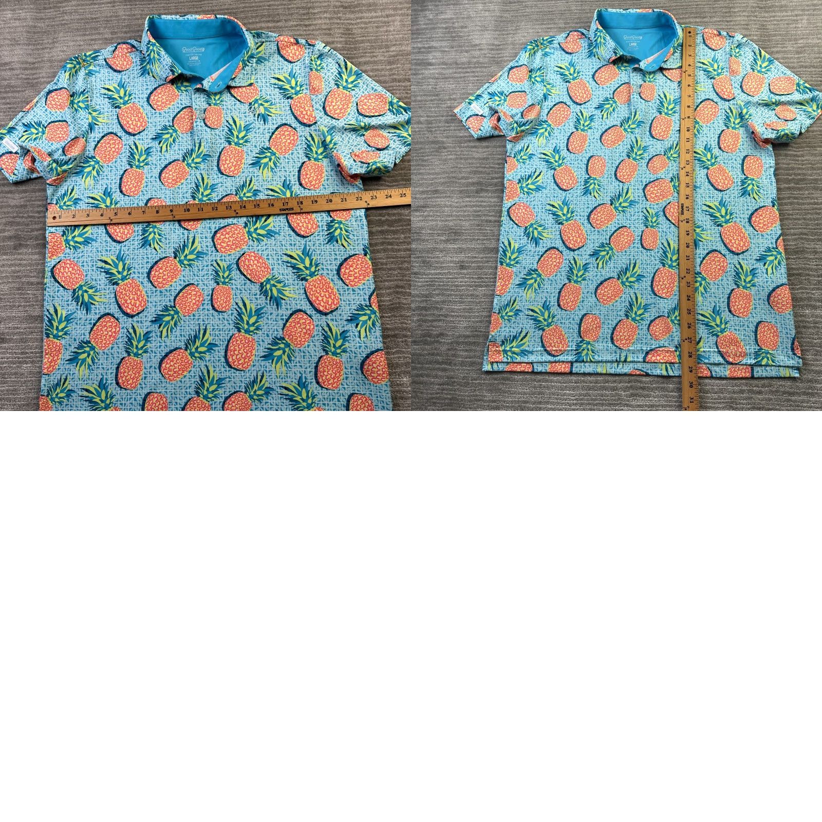 Vintage Good Good Polo Shirt Mens Large Blue All Over Print Performance Logo Golf Size US L / EU 52-54 / 3 - 8 Thumbnail