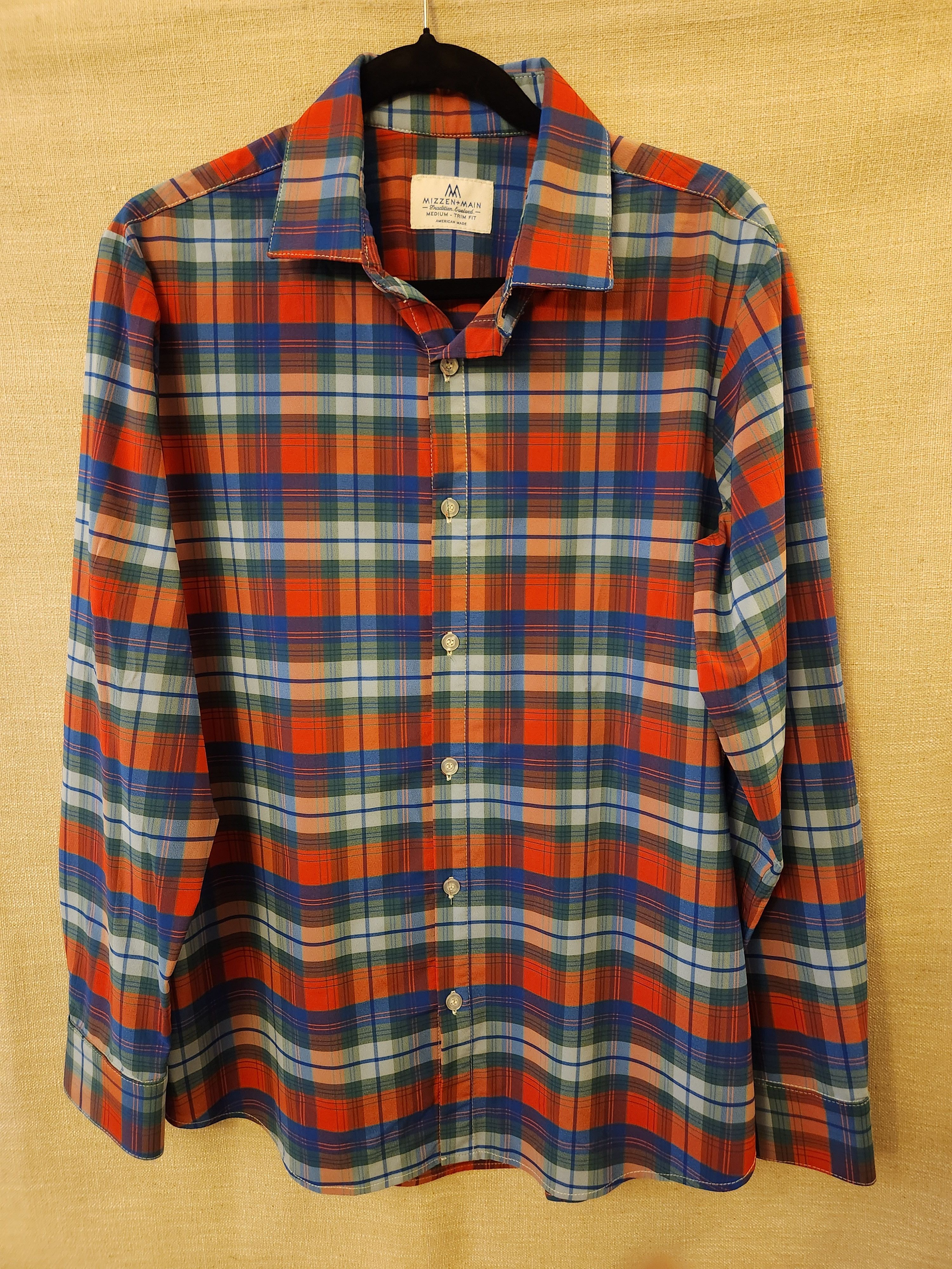 Mizzen+Main NWOT Men's Button Front Plaid Trim Fit Long Sleeve Shirt Size US M / EU 48-50 / 2 - 1 Thumbnail