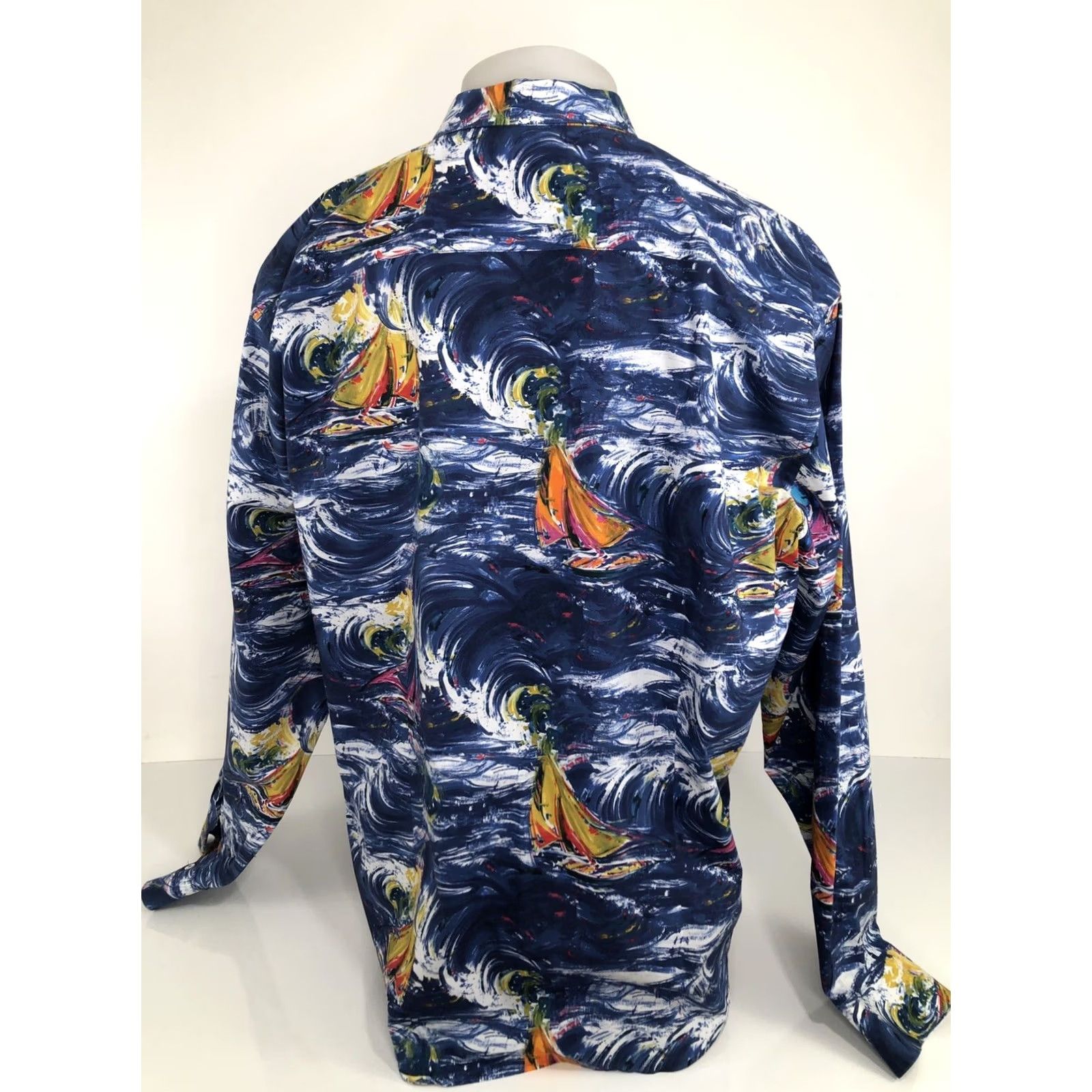 BUGATCHI BUGATCHI Shirt 2XL Navy Blue Sailboat Ocean Storm Theme Nautical Button-Up Mens Long Sleeve Size US XXL / EU 58 / 5 - 5 Thumbnail