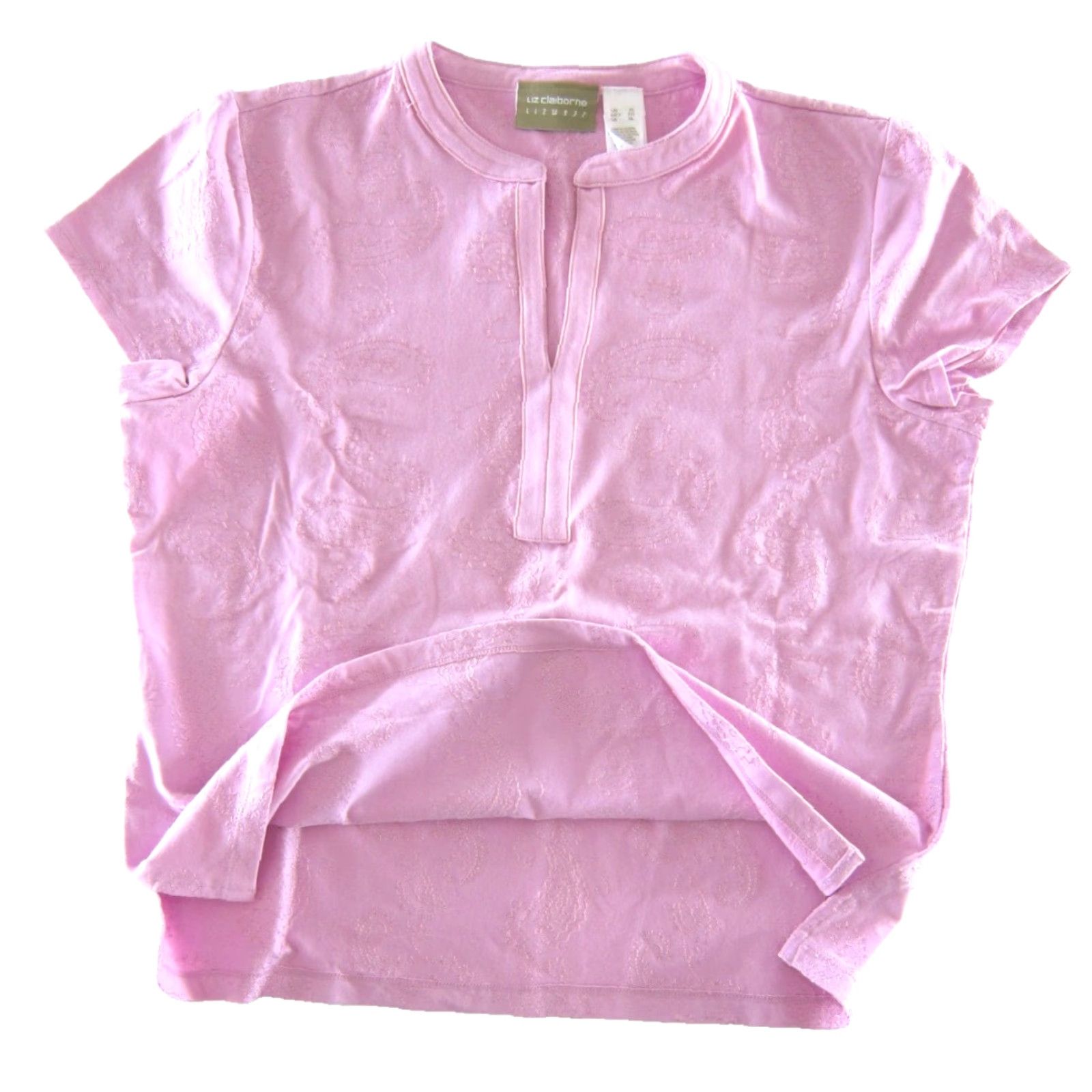Liz Claiborne NWT Liz Claiborne Pink Cotton Stretch Paisley Embroidered Short Sleeve Blouse XL Size XL / US 12-14 / IT 48-50 - 4 Thumbnail