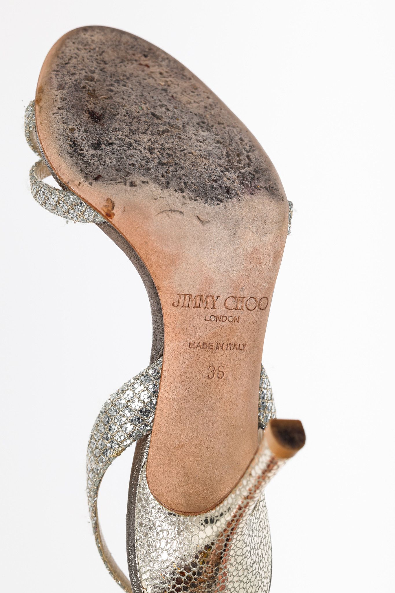 Jimmy Choo Jimmy Choo India Champagne Glitter Fabric Sandals Size US 5.5 / IT 35.5 - 5 Thumbnail
