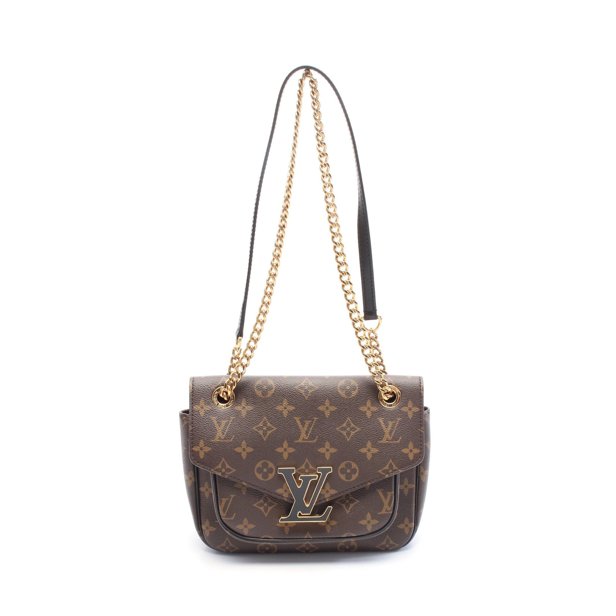 Louis Vuitton Passy Monogram Shoulder Bag Chain Leather Brown Black, Women's
