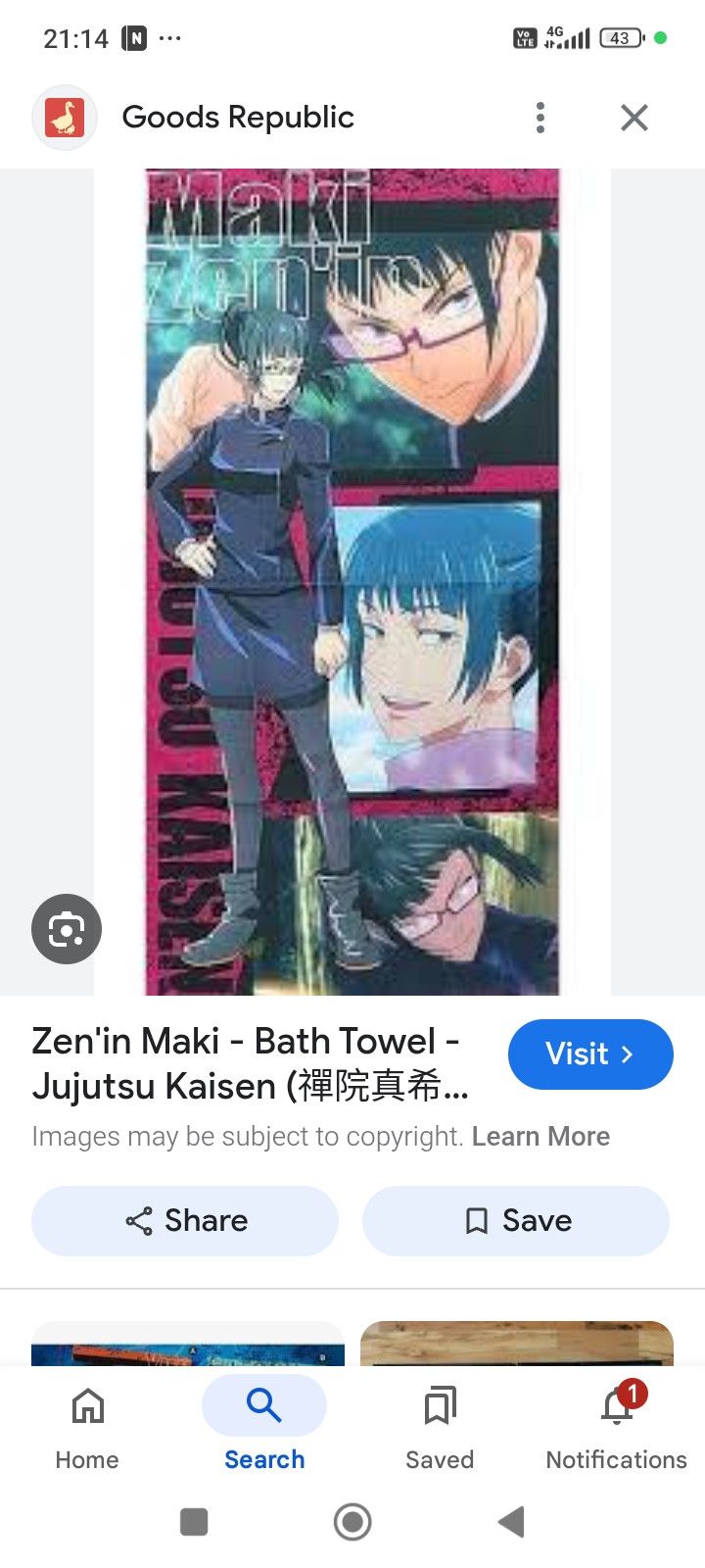 Cartoon Network NEW 🎌Jujutsu Kaisen - Maki BIG Towel Anime JJK 🤩 Size ONE SIZE - 1 Thumbnail