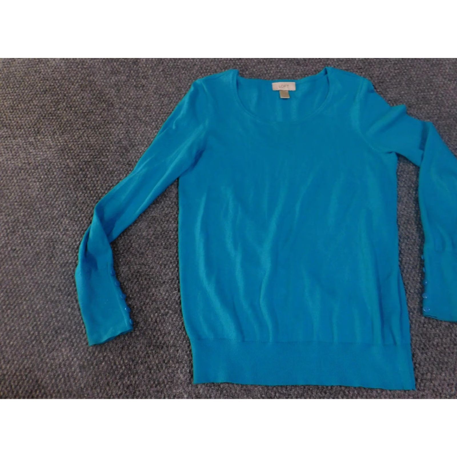 Loft LOFT Sweater Womens Small Blue Scoop Neck Pullover 100% Cotton Button Cuff Knit Size S / US 4 / IT 40 - 4 Thumbnail