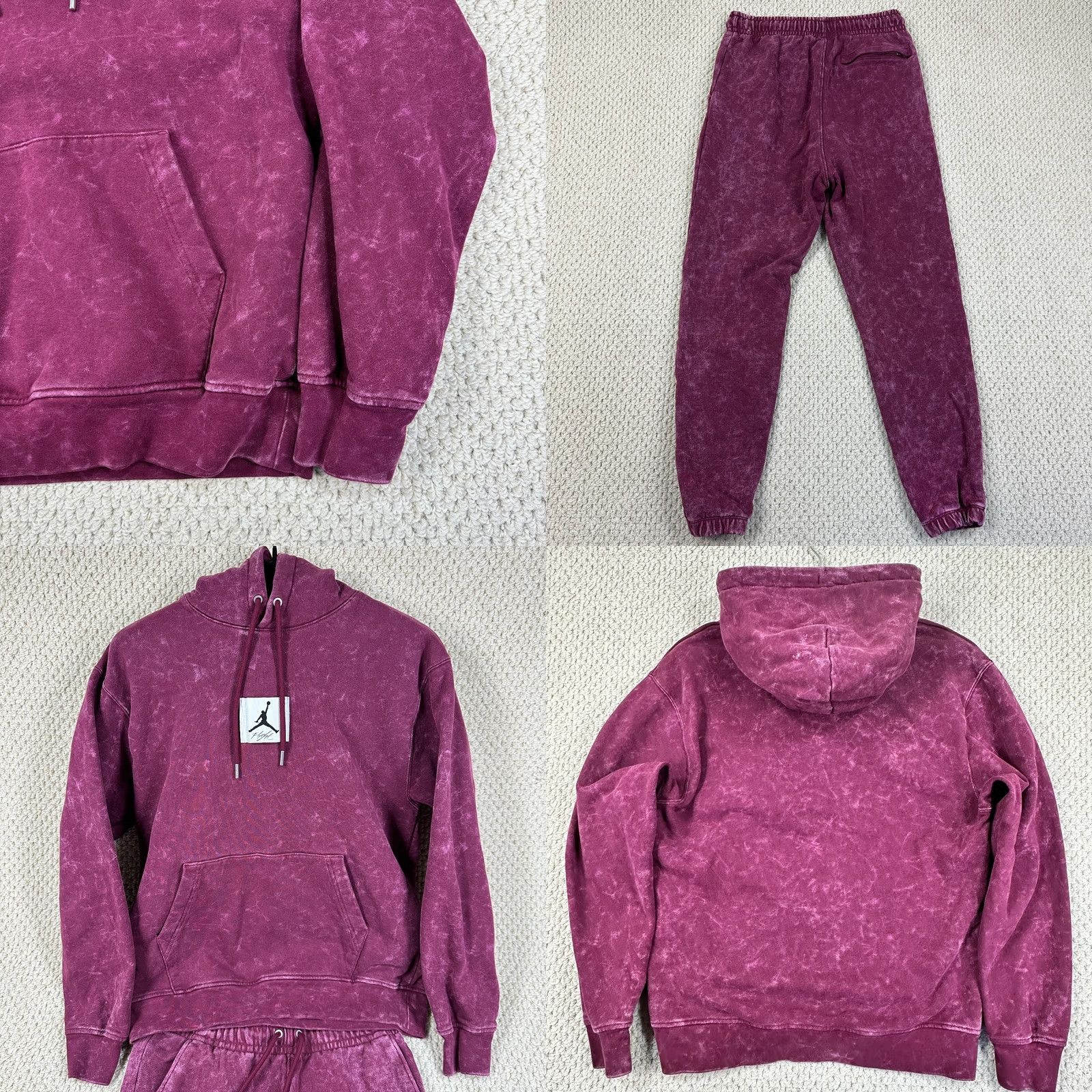 Nike Nike Jordan Essentials Tracksuit Mens S Burgundy Washed Fleece Sweatsuit Set Size US 29 - 10 Thumbnail