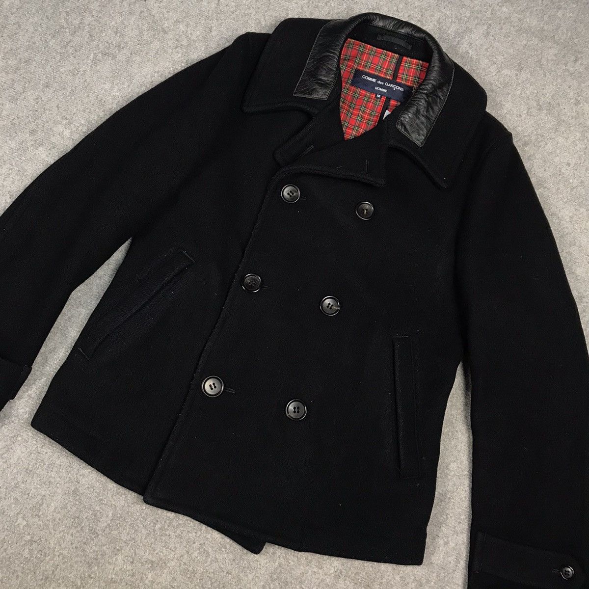 Comme des Garcons × Comme des Garcons Homme COMME DES GARÇONS WOOL JACKET LEATHER COLLAR Size US M / EU 48-50 / 2 - 4 Thumbnail